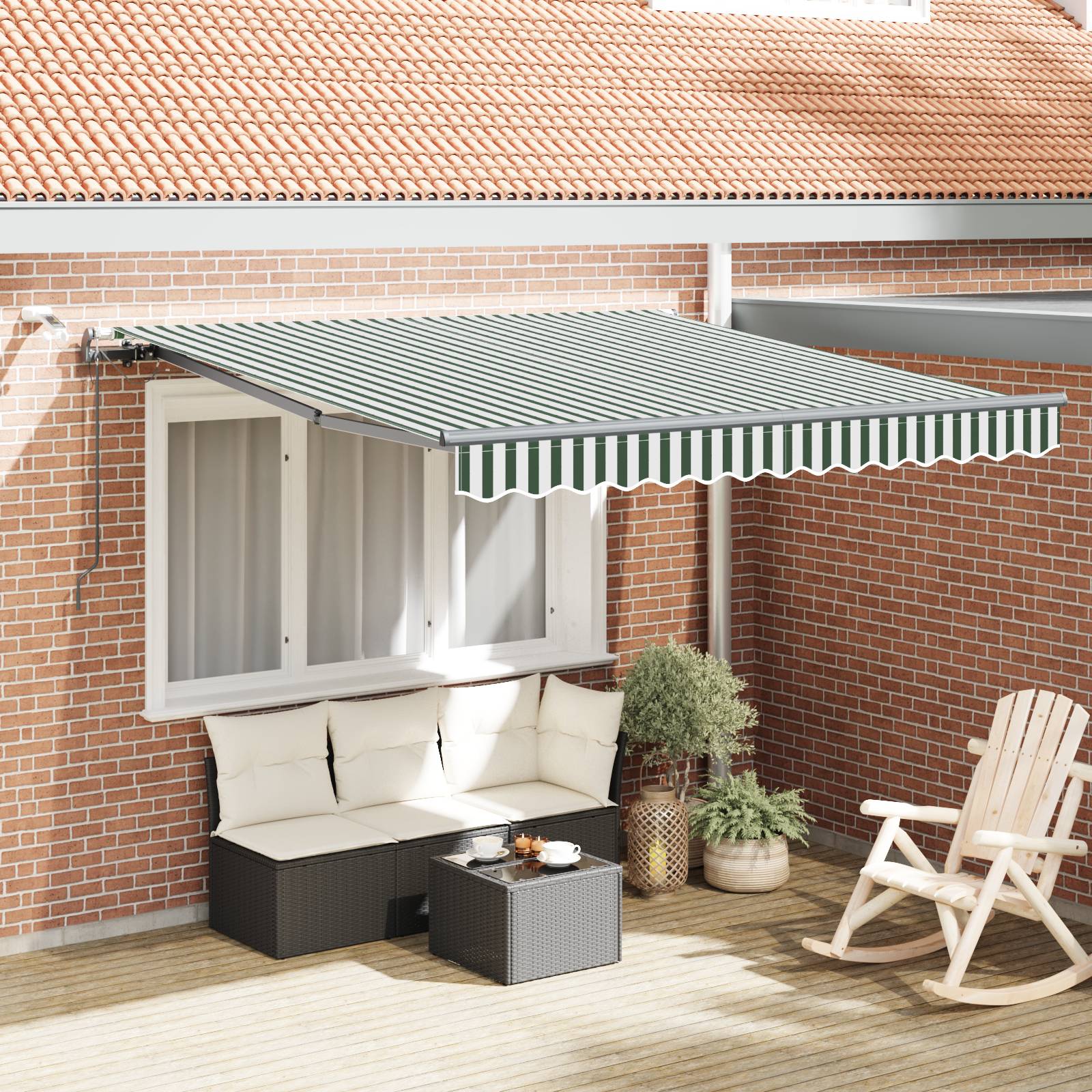 vidaXL Automatische einziehbare Markise mit LED Grün und Weiß 300x250 cm