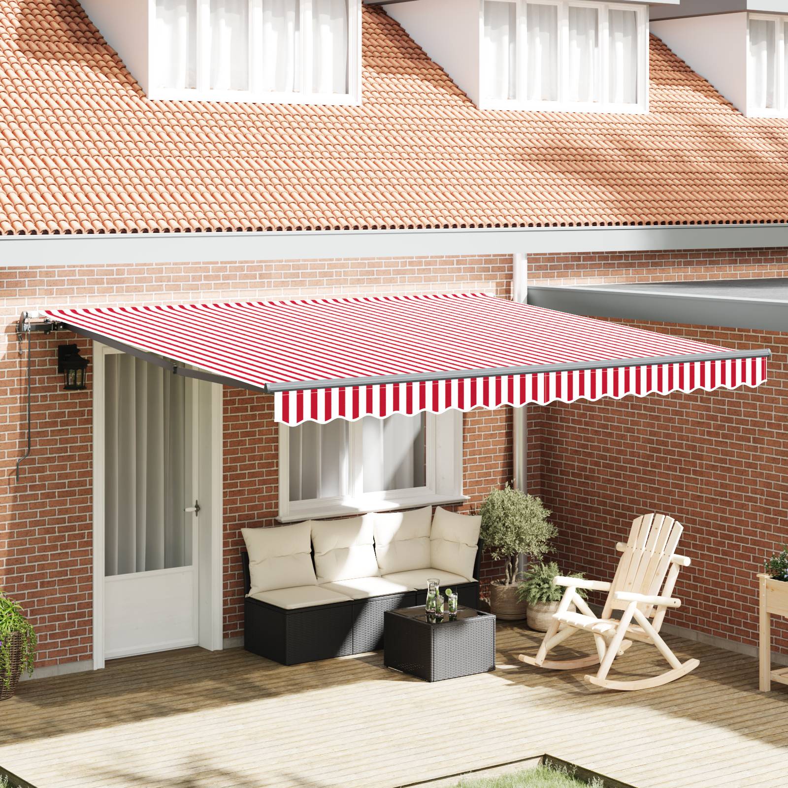 vidaXL Automatische Einziehbare Markise Rot und Weiße Streifen 400x350 cm