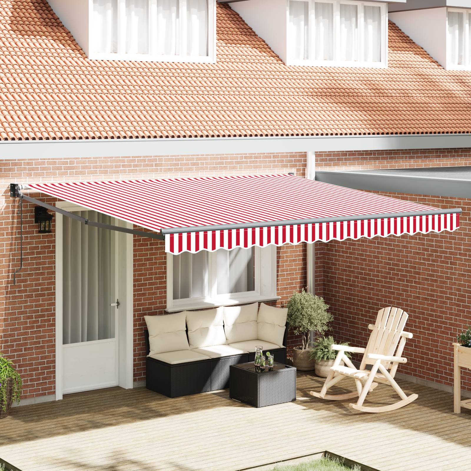 vidaXL automatische einziehbare Markise rot-weiß gestreift 400x300 cm