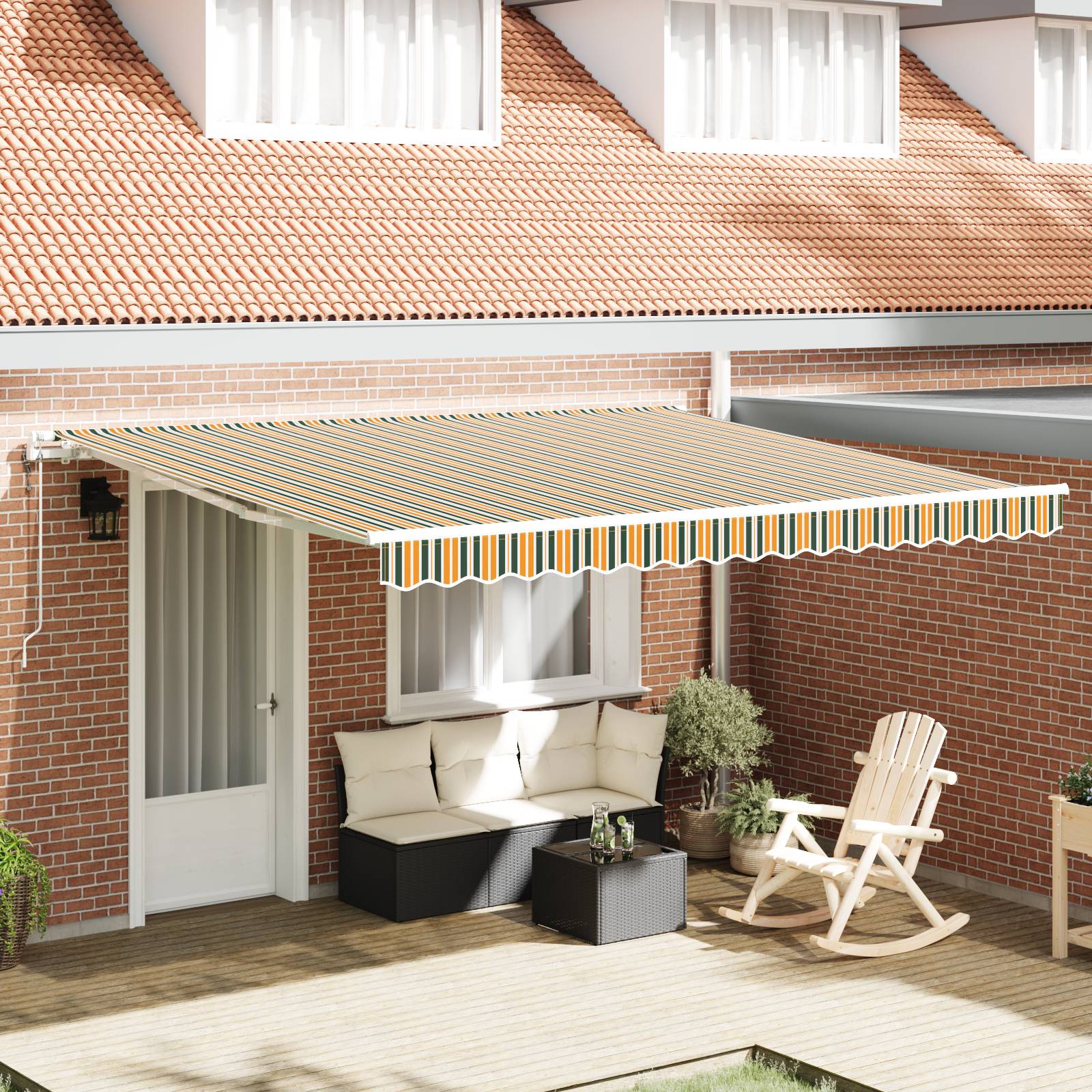 vidaXL automatische einziehbare Markise Grün und Gelb 400x350 cm