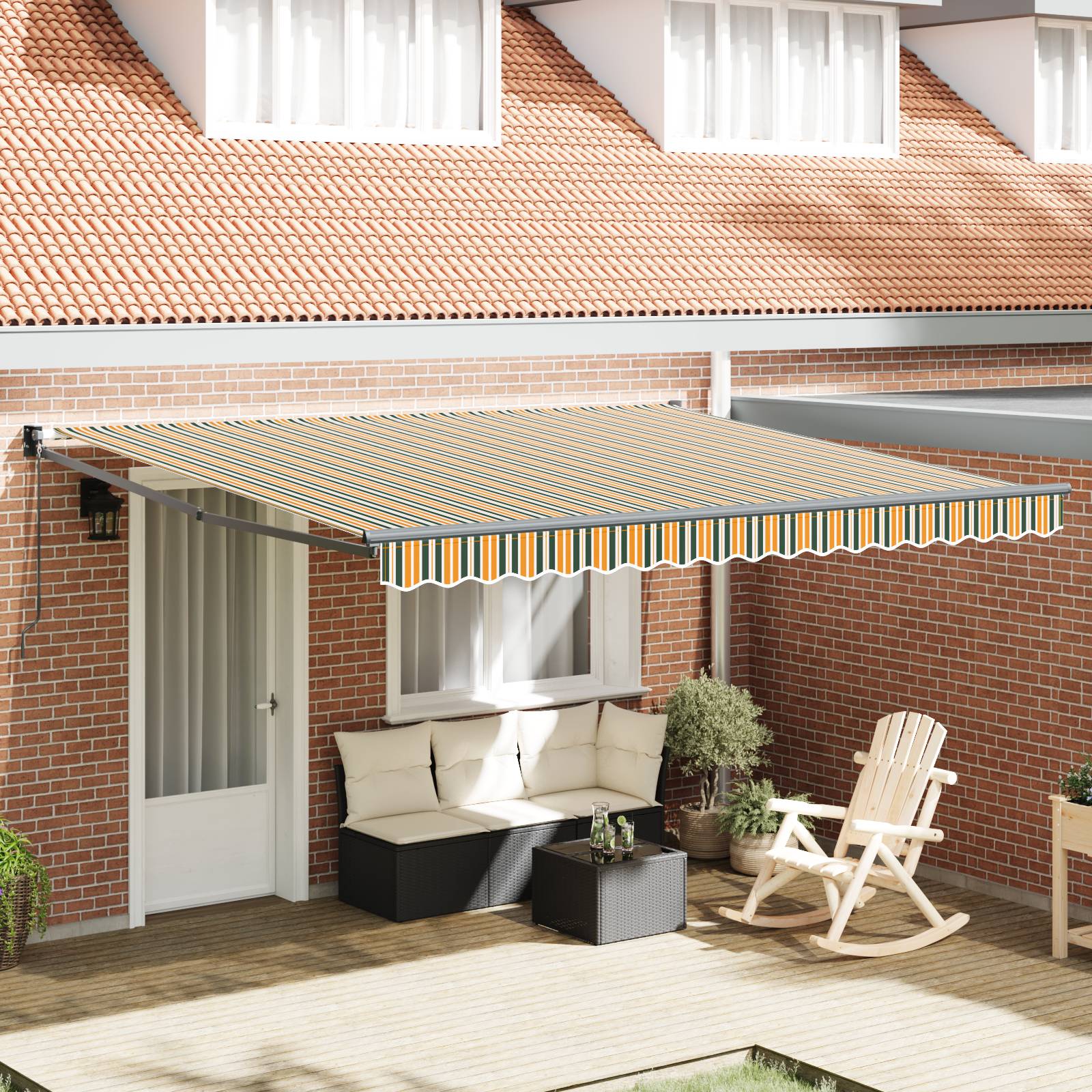 vidaXL automatische einziehbare Markise Grün und Weiß 400x350 cm