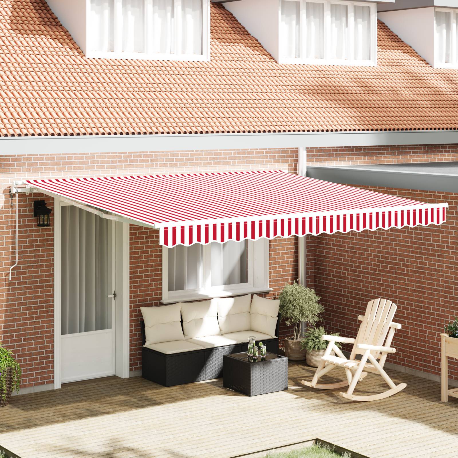 vidaXL Automatische Einziehbare Markise Rot und Weiß Gestreift 400x350 cm