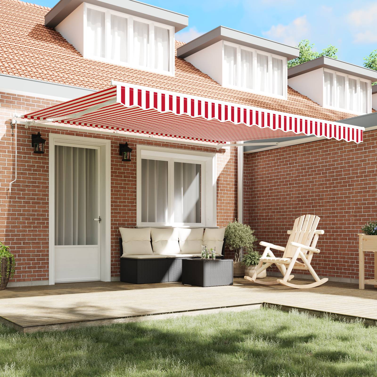 vidaXL Automatische Einziehbare Markise Rot und Weiß Gestreift 400x350 cm