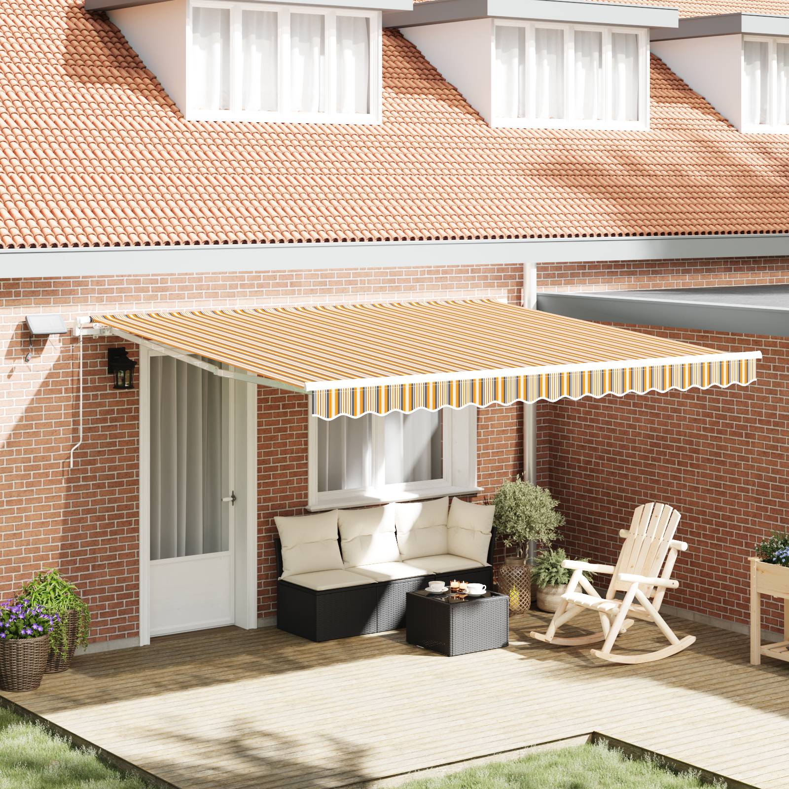 vidaXL Manuelle Einziehbare Markise mit LED - Mehrfarbige Streifen 400x300 cm