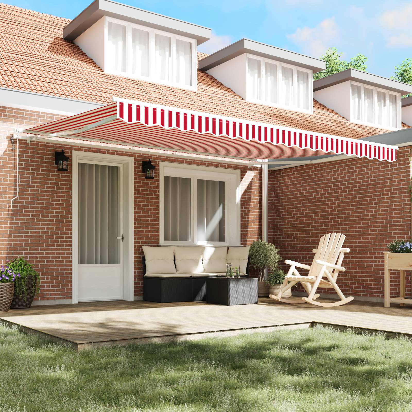 vidaXL Automatische Einziehbare Markise Rot und Weiß Gestreift 450x350 cm