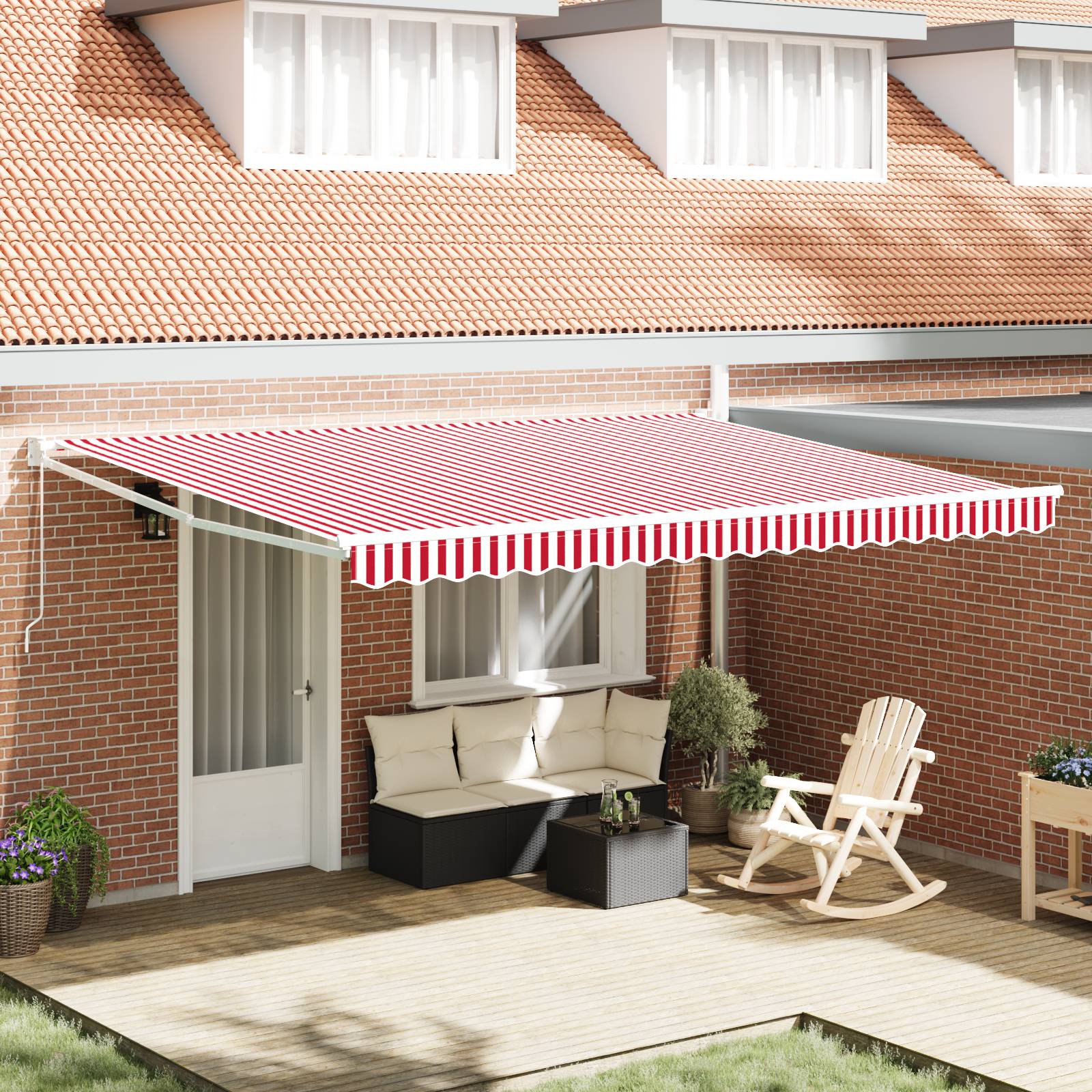 vidaXL Einziehmarkise Manuell Rot und Weiß Gestreift 450x300 cm