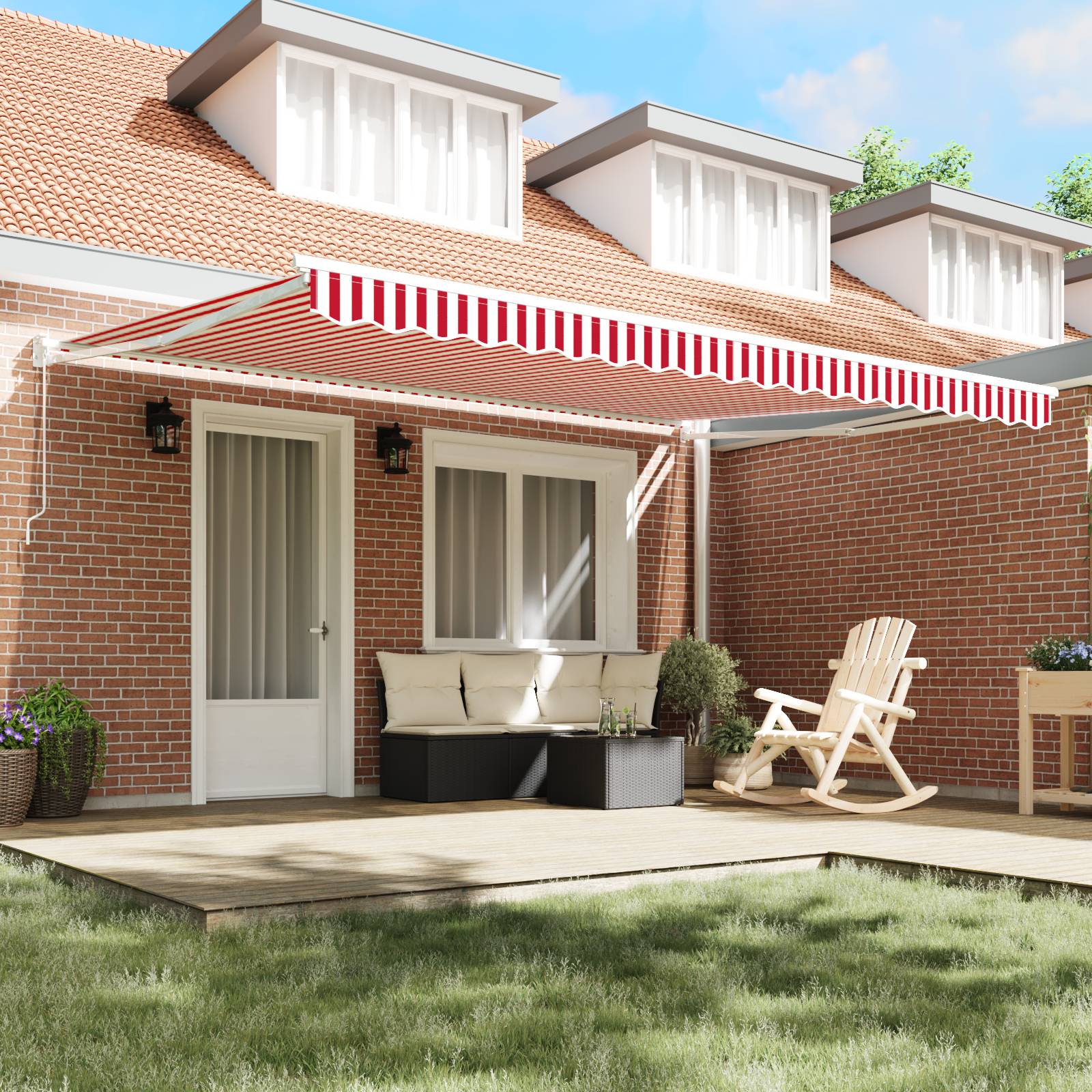vidaXL Einziehmarkise Manuell Rot und Weiß Gestreift 450x300 cm