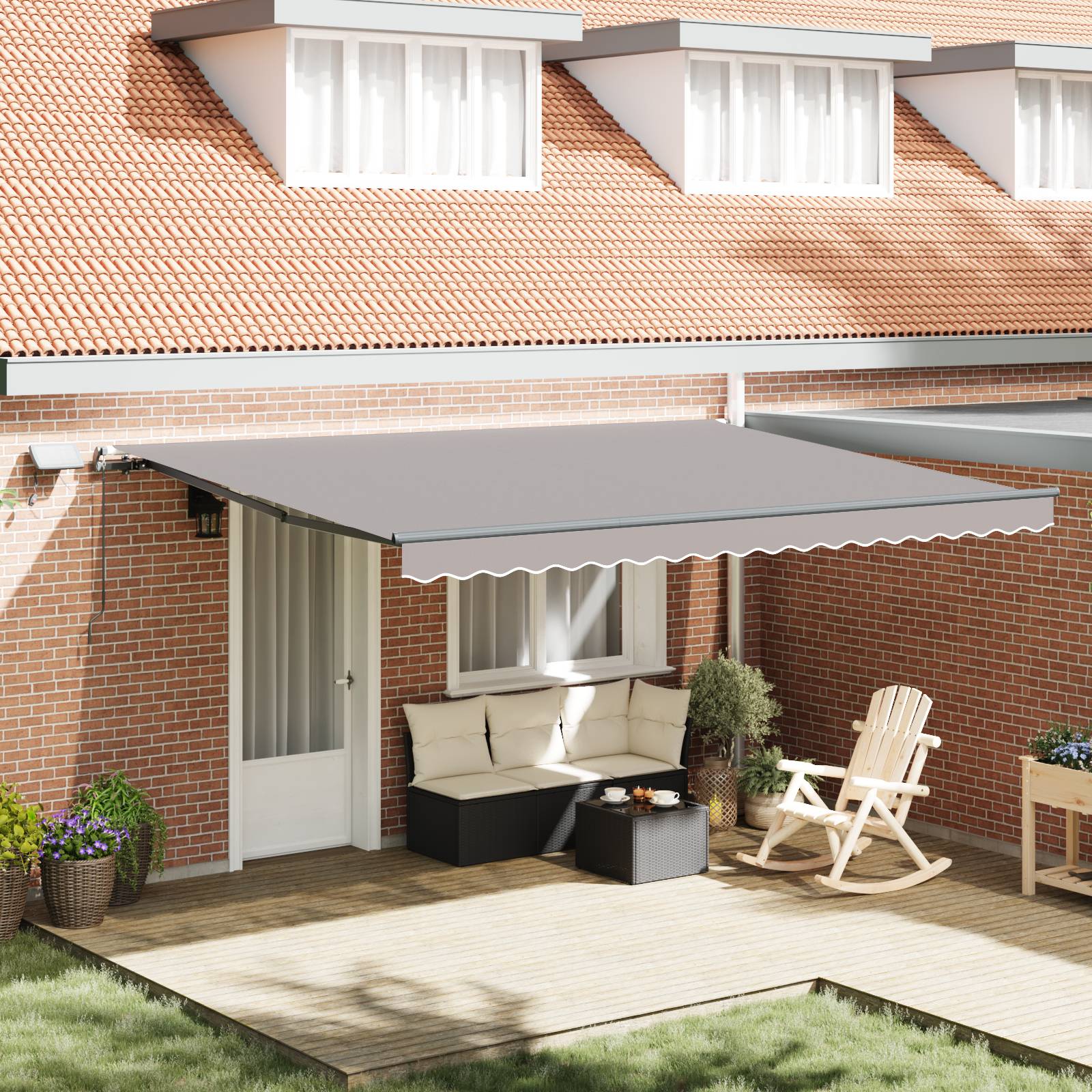vidaXL manuelle einziehbare Markise mit LED Hellgrau 450x350 cm
