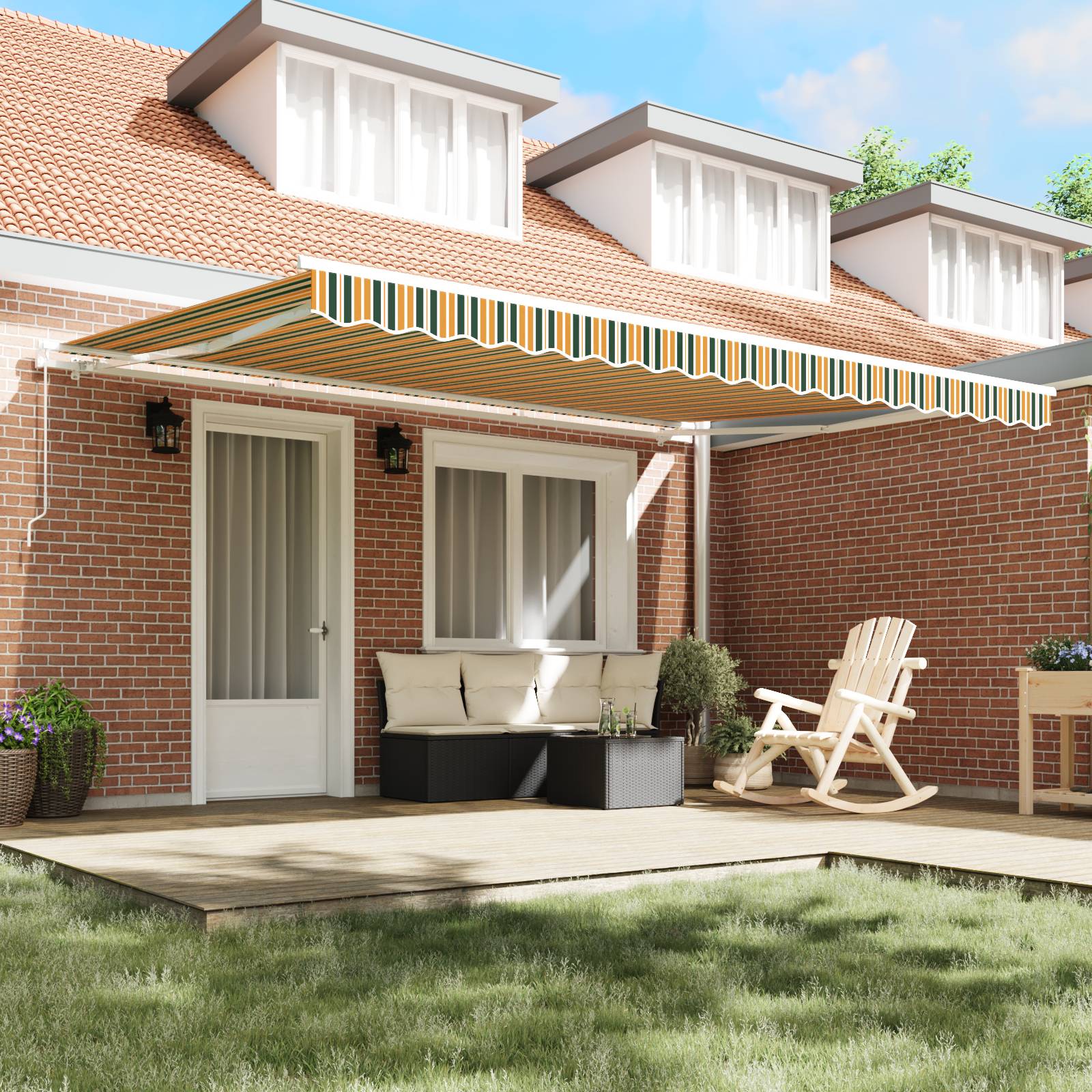 vidaXL Ersatzstoff für Markise für 4,5x3,5 m Rahmen in Grün und Gelb