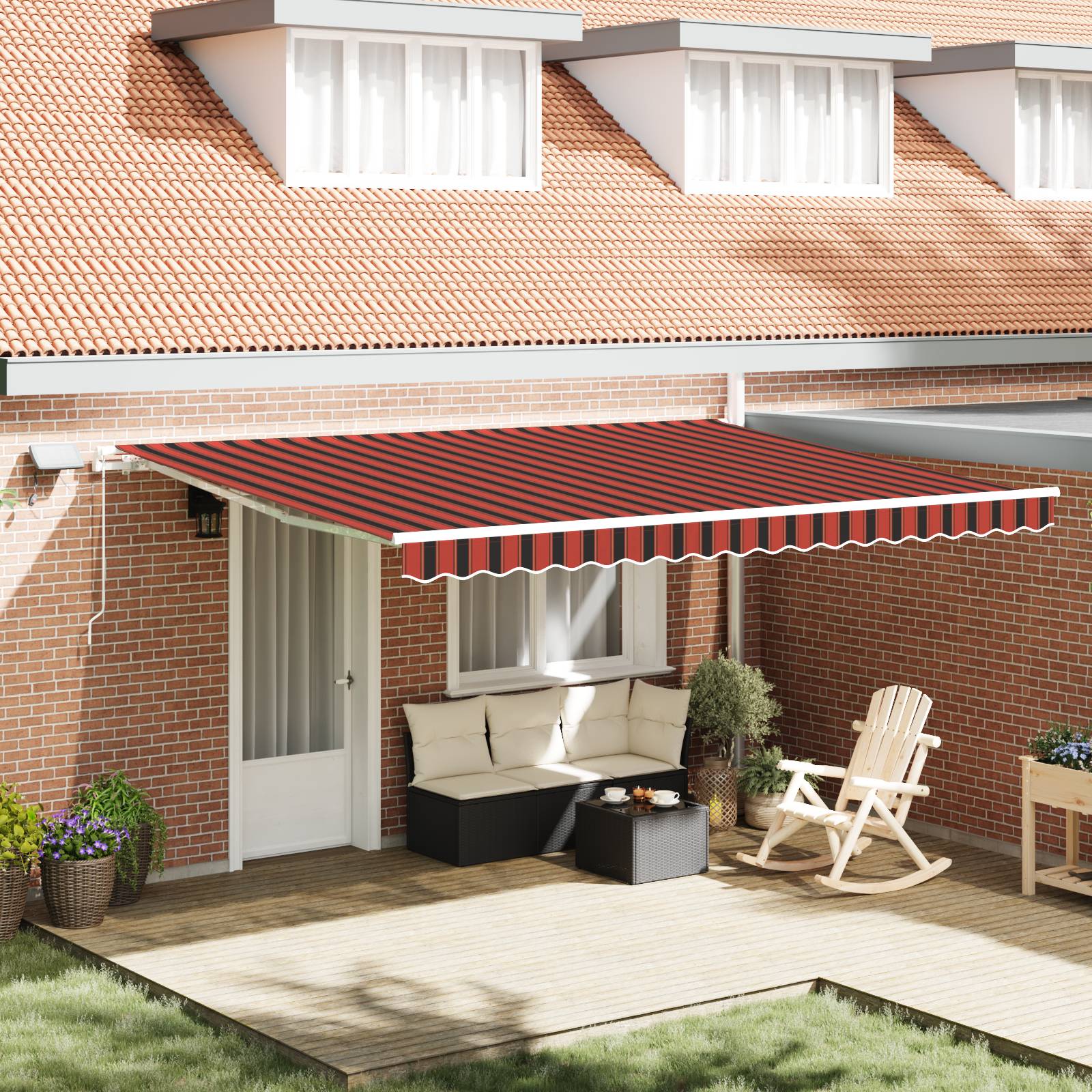 vidaXL Manuelle einziehbare Markise mit LED in Orange und Braun 450x350 cm