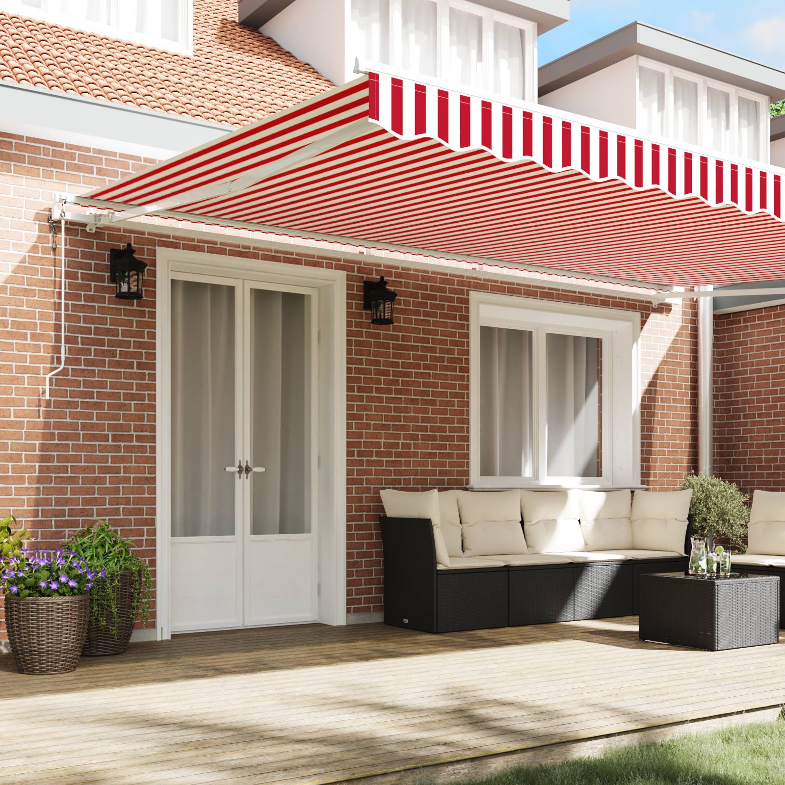 vidaXL Automatische Einziehbare Markise Rot und Weiß Gestreift 500x300 cm