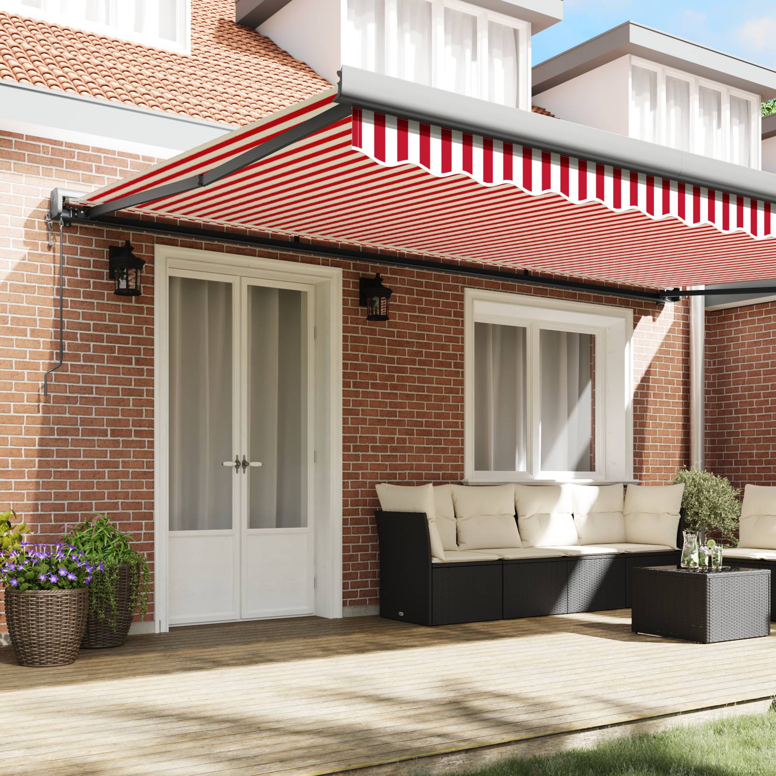 vidaXL automatische einziehbare Markise Rot und weiße Streifen 500x300 cm