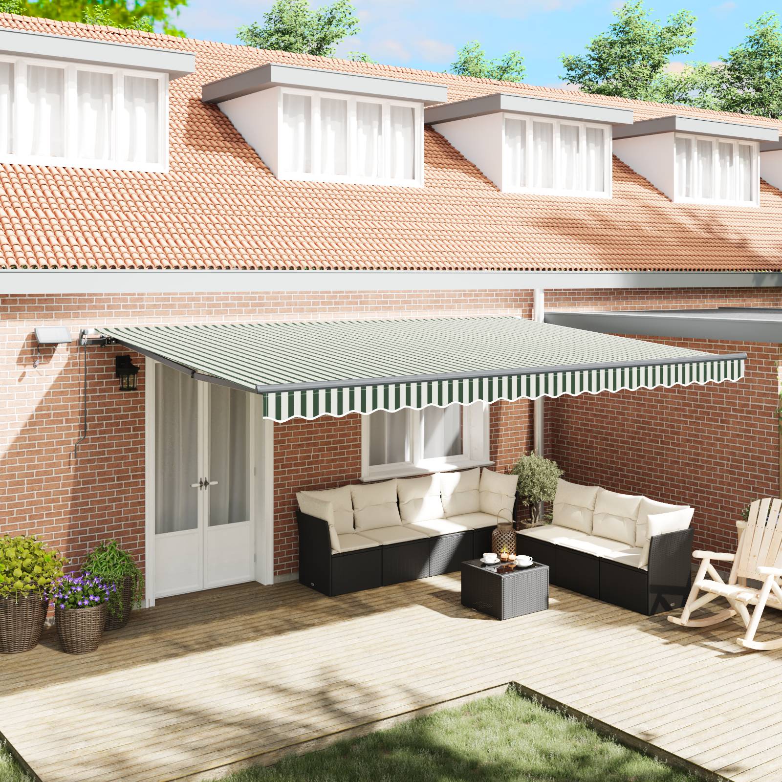 vidaXL Manuelle einziehbare Markise mit LED in Grün und Weiß 500x350 cm