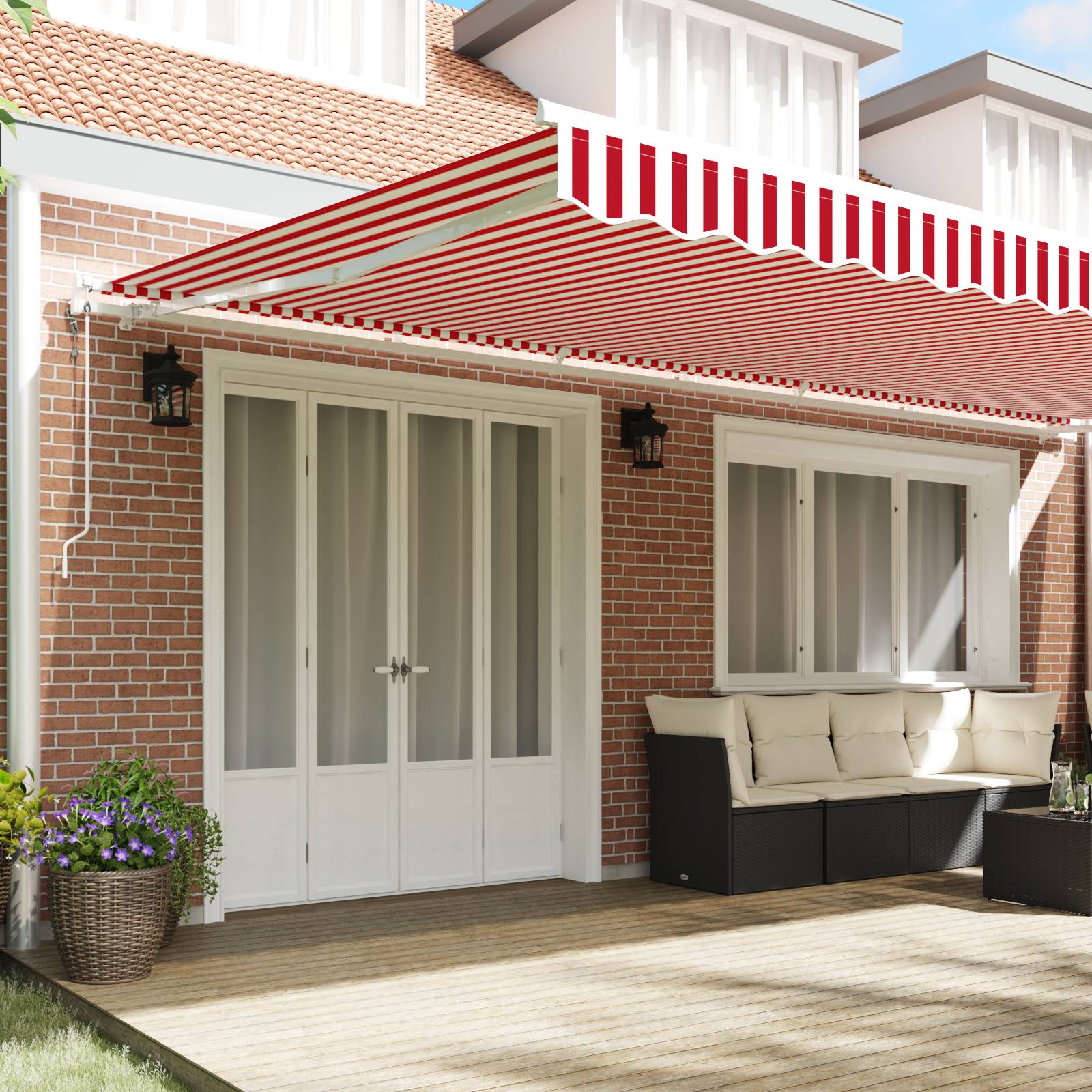 vidaXL Automatische Einziehbare Markise Rot und Weiß Gestreift 600x300 cm