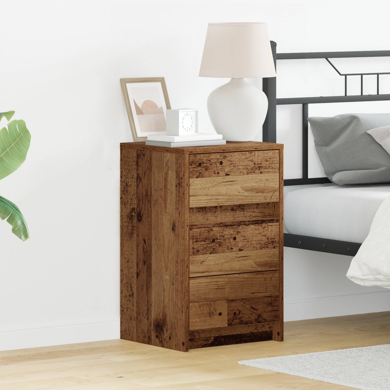 vidaXL Nachttisch mit LED-Lichtern Altholz