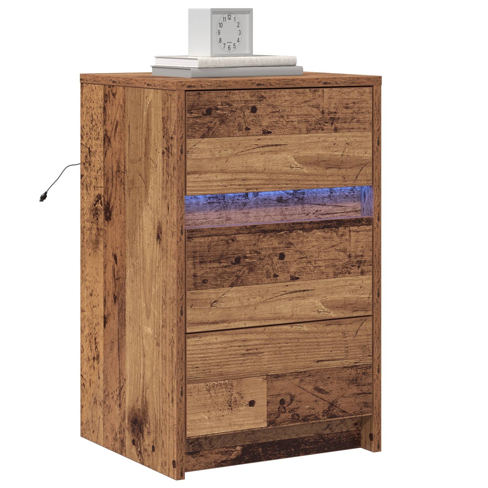 vidaXL Nachttisch mit LED-Lichtern Altholz