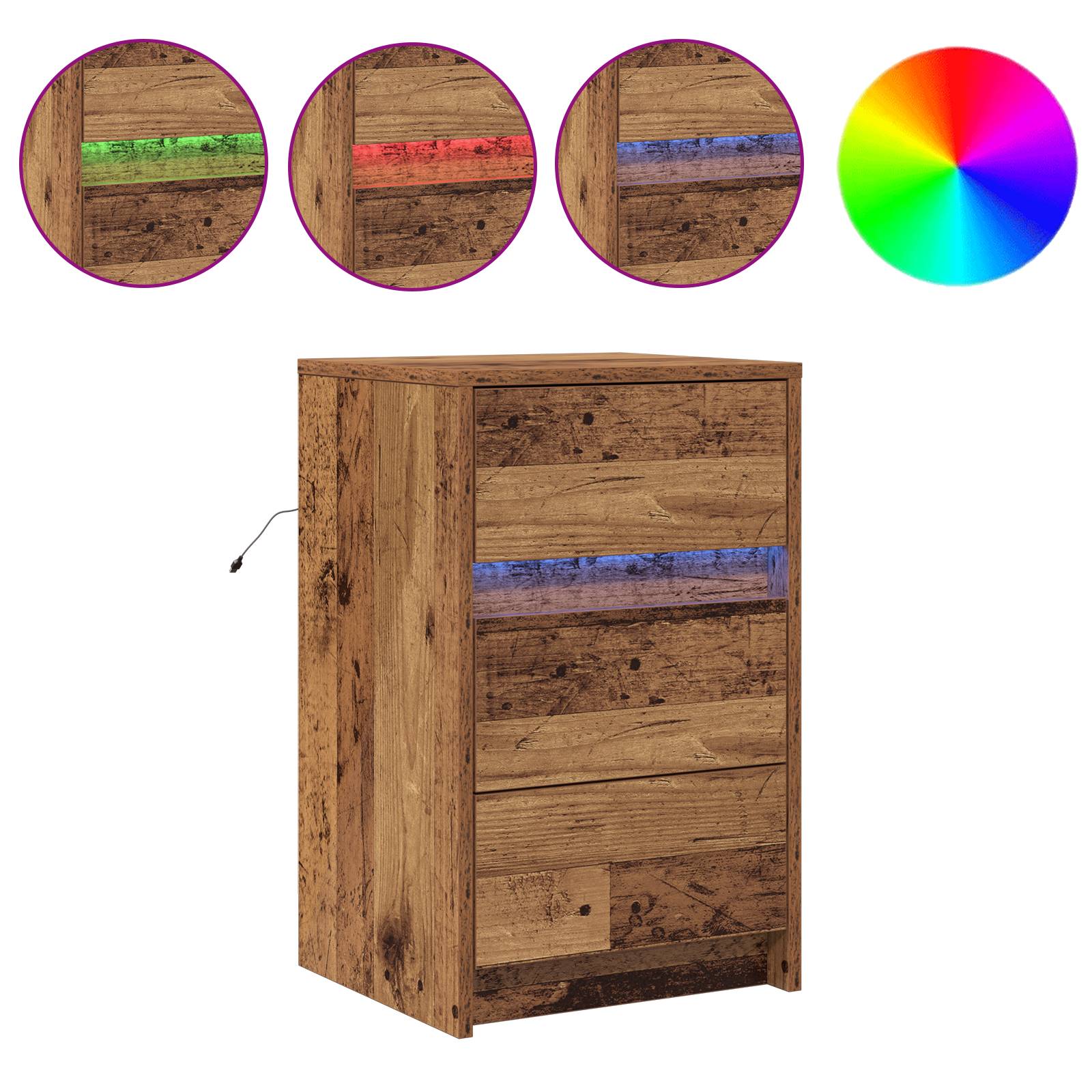 vidaXL Nachttisch mit LED-Lichtern Altholz
