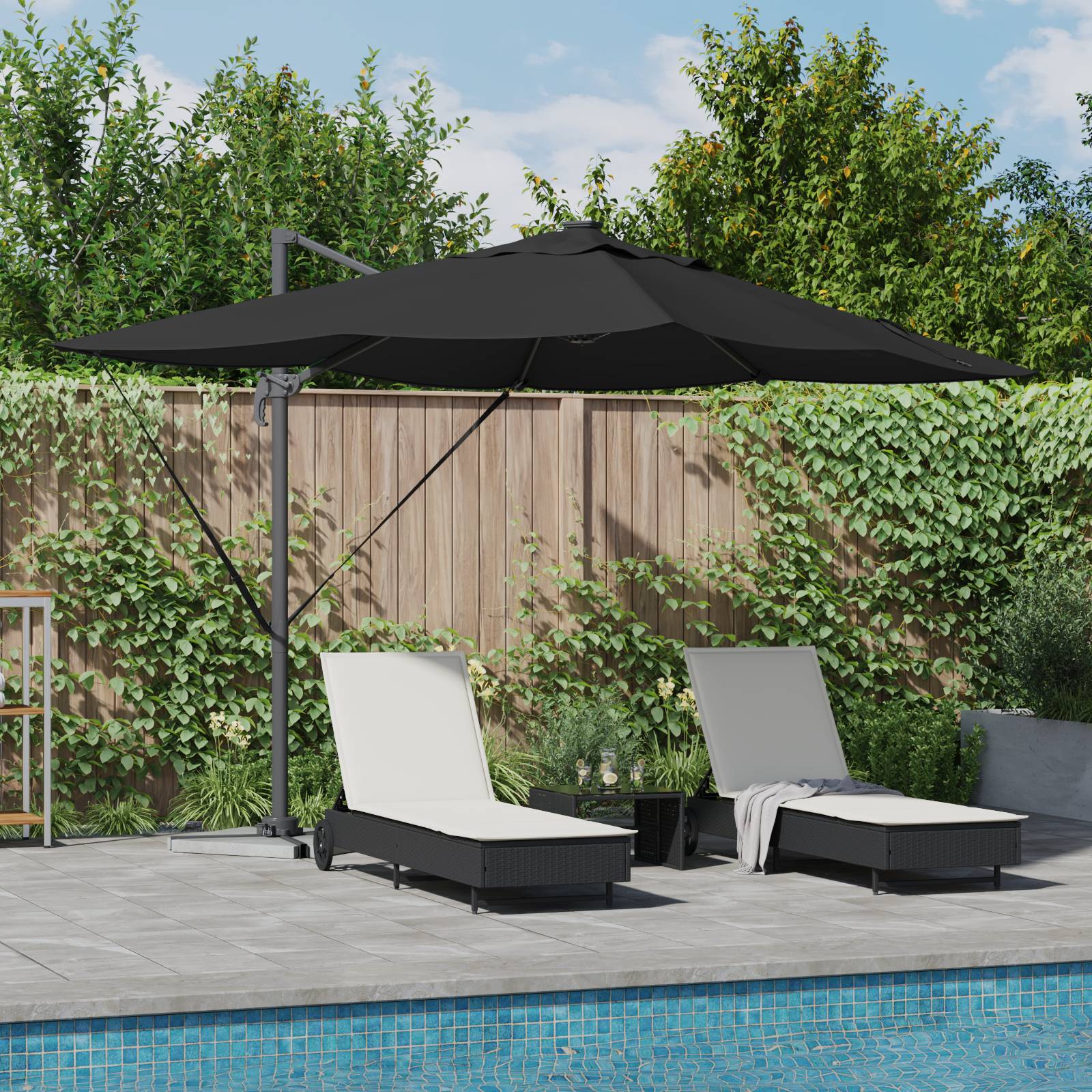 vidaXL Freischwingender Roma Sonnenschirm mit LEDs Schwarz 352x251x265 cm Aluminium
