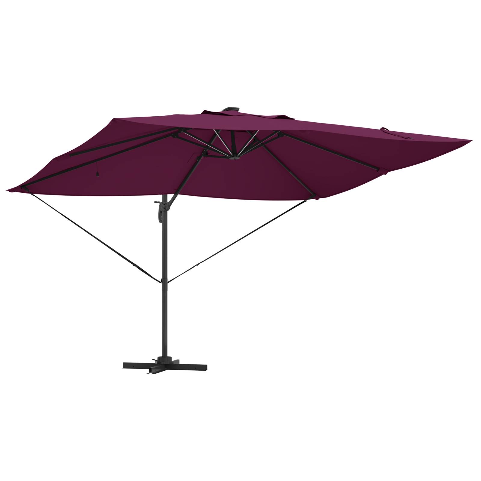 vidaXL Freischwingender Roma Sonnenschirm mit LEDs Bordeaux Rot 352x251x265 cm Aluminium