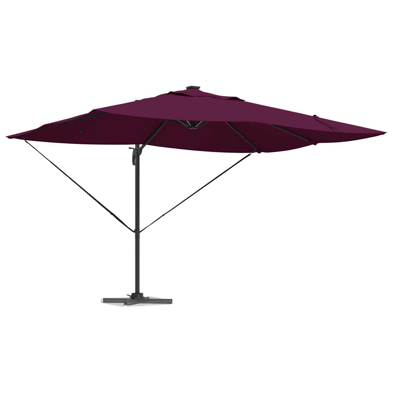 vidaXL Freischwingender Roma Sonnenschirm mit LEDs Bordeaux Rot 352x251x265 cm Aluminium