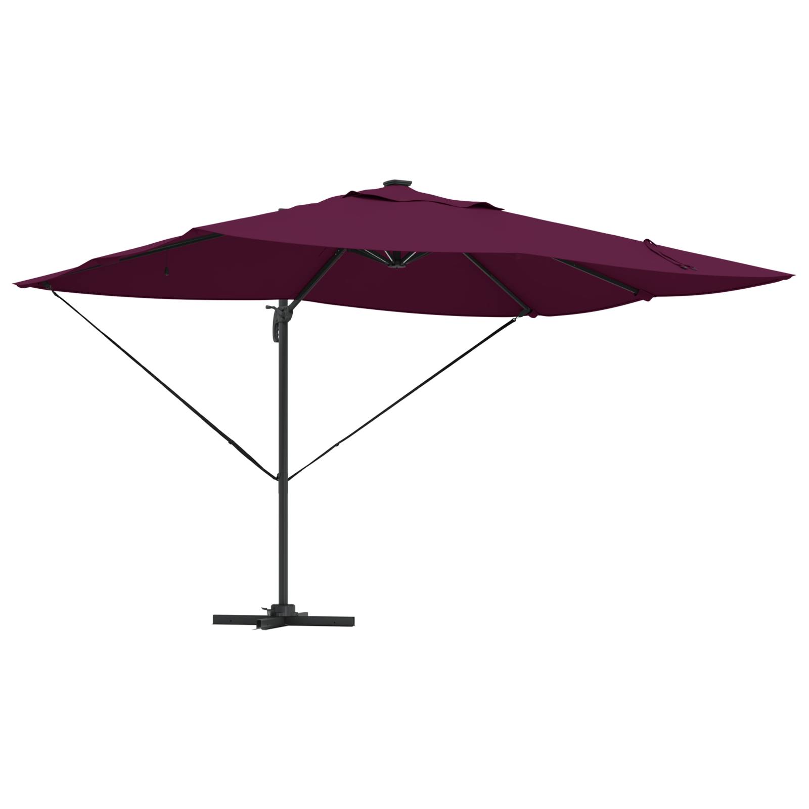 vidaXL Freischwingender Roma Sonnenschirm mit LEDs Bordeaux Rot 352x251x265 cm Aluminium