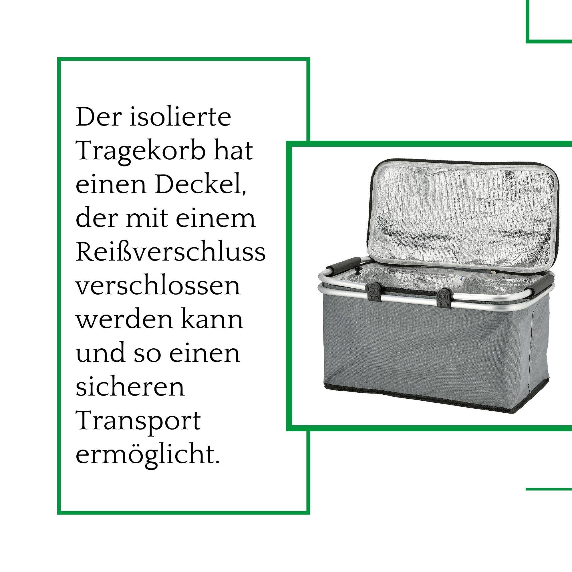 Novaliv 12x Einkaufskorb faltbar mit Kühlfunktion 30 Liter GRAU Isolierkorb mit gepolsterten Tragegriffen und Reißverschluss am Deckel Tragekorb