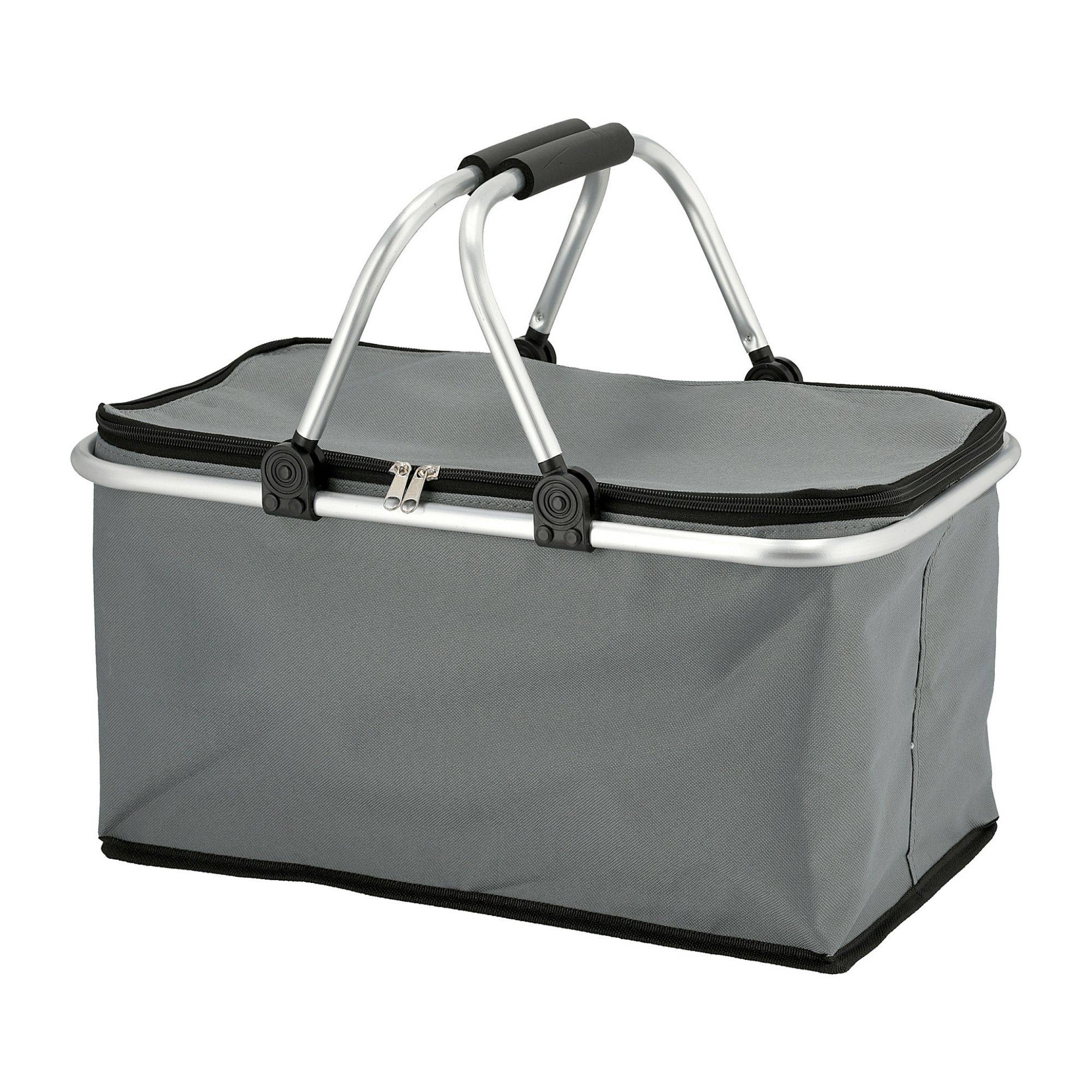Novaliv Einkaufskorb faltbar mit Kühlfunktion 30 Liter GRAU Isolierkorb mit gepolsterten Tragegriffen und Reißverschluss am Deckel Tragekorb
