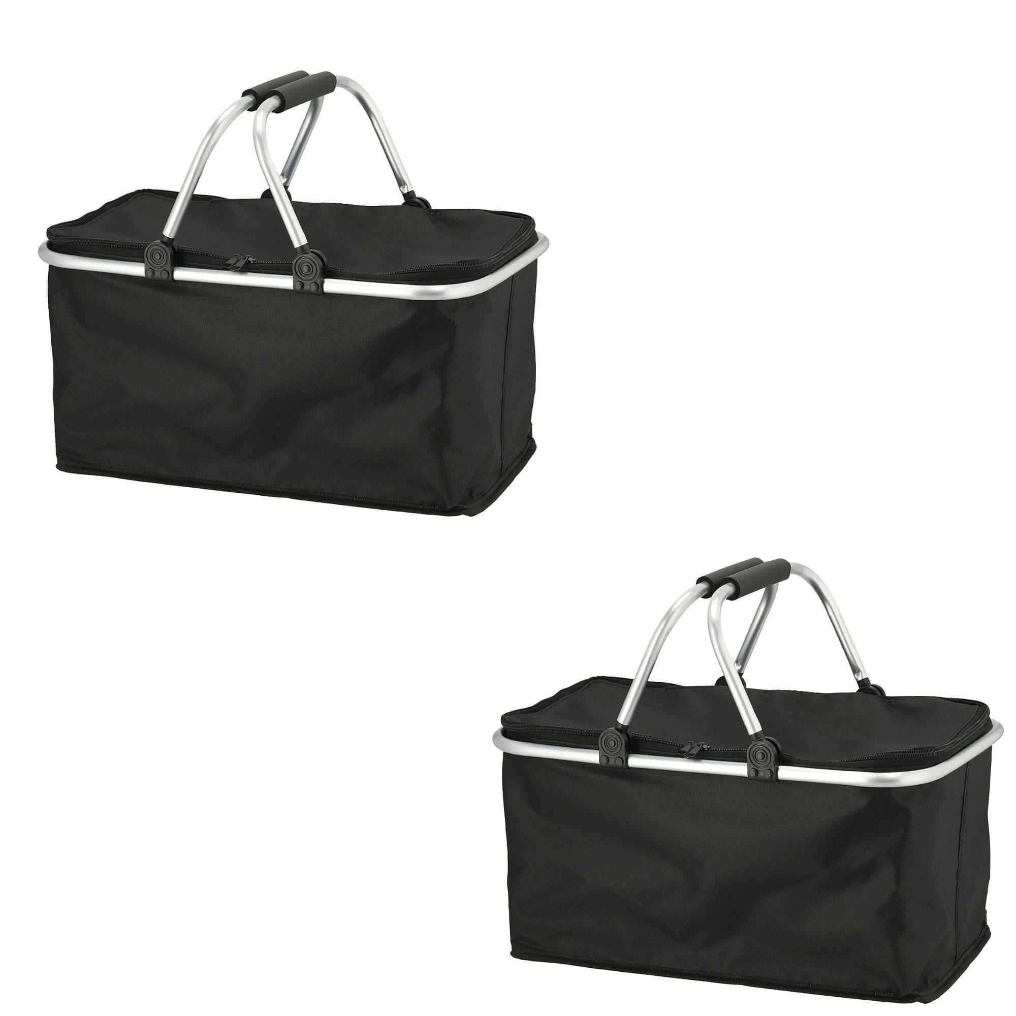 Novaliv 2x Einkaufskorb faltbar mit Kühlfunktion 30 Liter SCHWARZ Isolierkorb mit gepolsterten Tragegriffen und Reißverschluss am Deckel Tragekorb