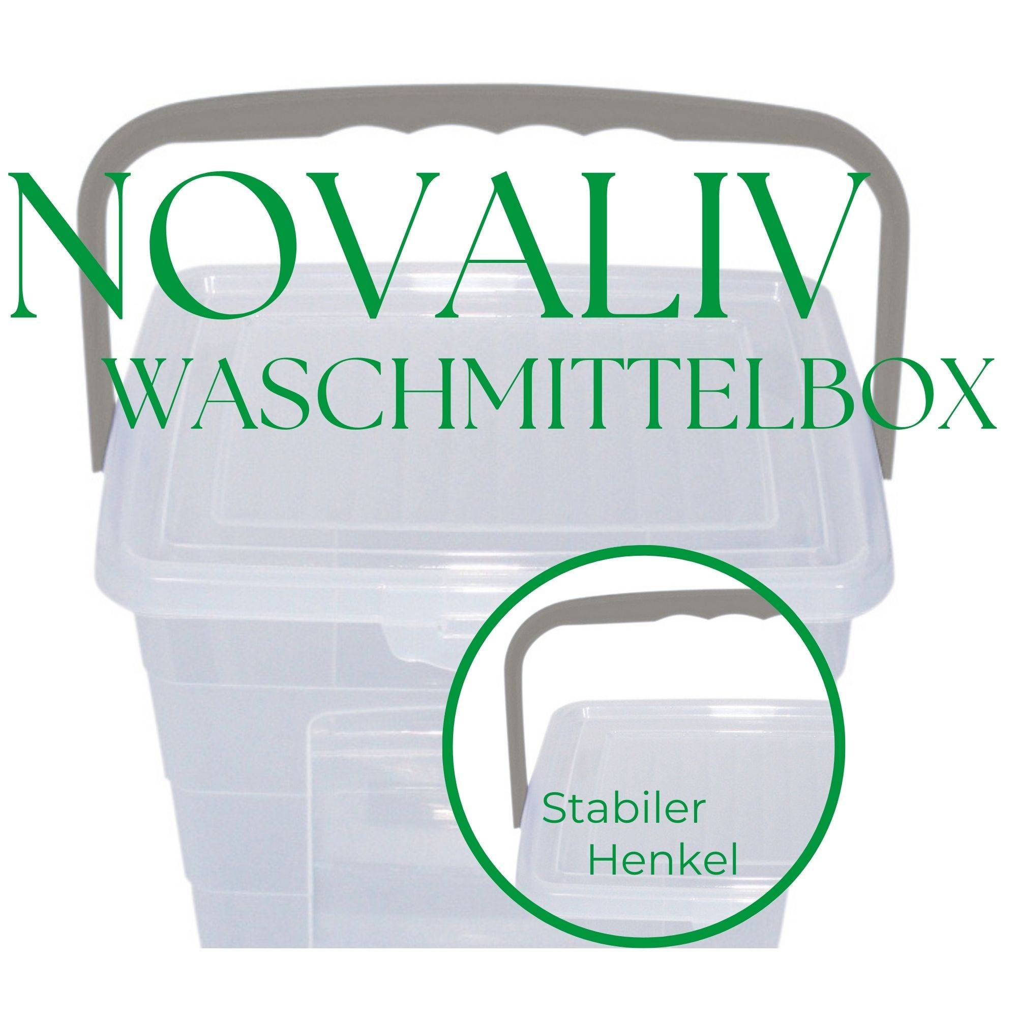 Novaliv 2x Waschmittelbox mit Deckel 4 Liter I Transparent I 23,5 x 18 x 18,5 cm I Box Waschpulver Aufbewahrungsbox mit Henkel Waschmittel