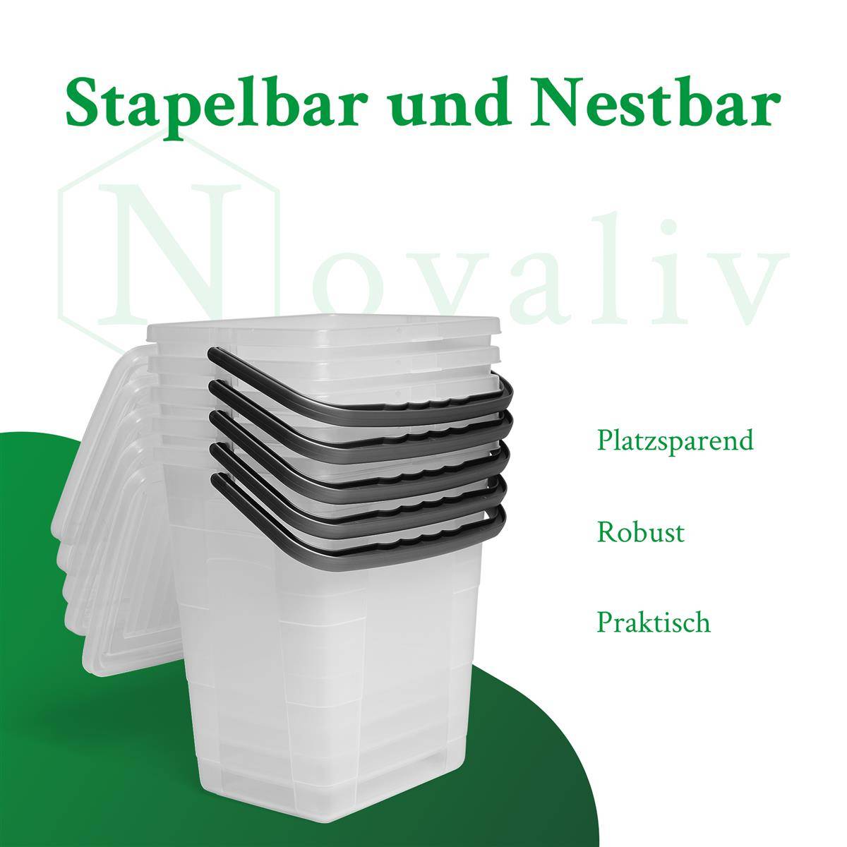 Novaliv Waschmittelbox mit Deckel 7 Liter I Transparent I 23,5 x 18 x 26,5 cm I Box Waschpulver Aufbewahrungsbox mit Henkel Waschmittel