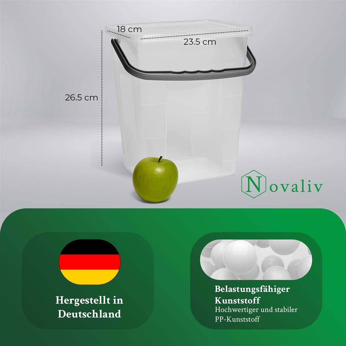 Novaliv Waschmittelbox mit Deckel 7 Liter I Transparent I 23,5 x 18 x 26,5 cm I Box Waschpulver Aufbewahrungsbox mit Henkel Waschmittel
