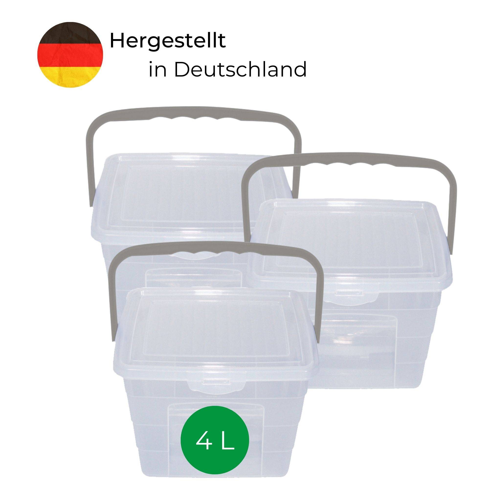 Novaliv 3x Waschmittelbox mit Deckel 4 Liter I Transparent I 23,5 x 18 x 18,5 cm I Box Waschpulver Aufbewahrungsbox mit Henkel Waschmittel