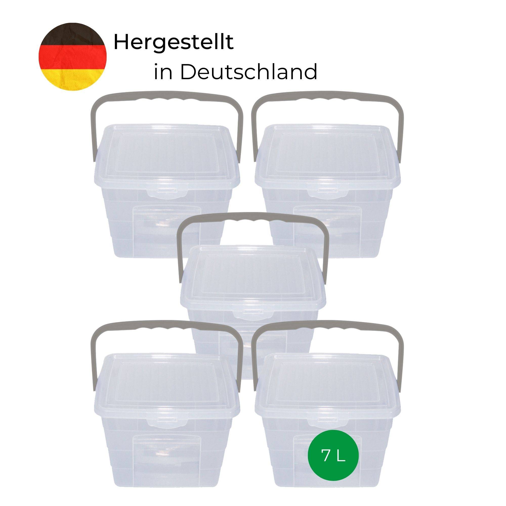 Novaliv 5x Waschmittelbox mit Deckel 7 Liter I Transparent I 23,5 x 18 x 26,5 cm I Box Waschpulver Aufbewahrungsbox mit Henkel Waschmittel