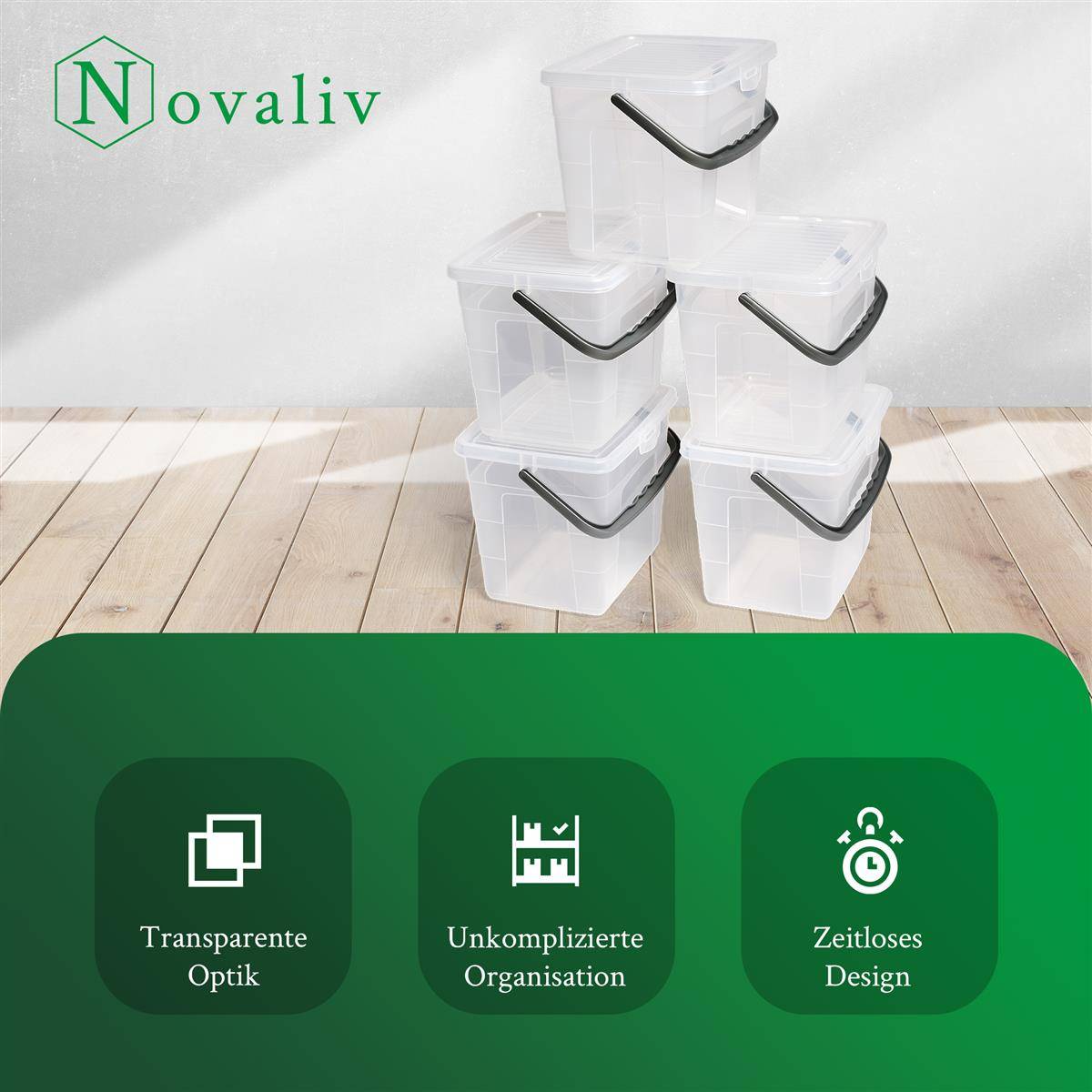 Novaliv Sparset Waschmittelbox mit Deckel 4 Liter + 7 Liter I Transparent I Box Waschpulver Aufbewahrungsbox mit Henkel Waschmittel Aufbewahrung