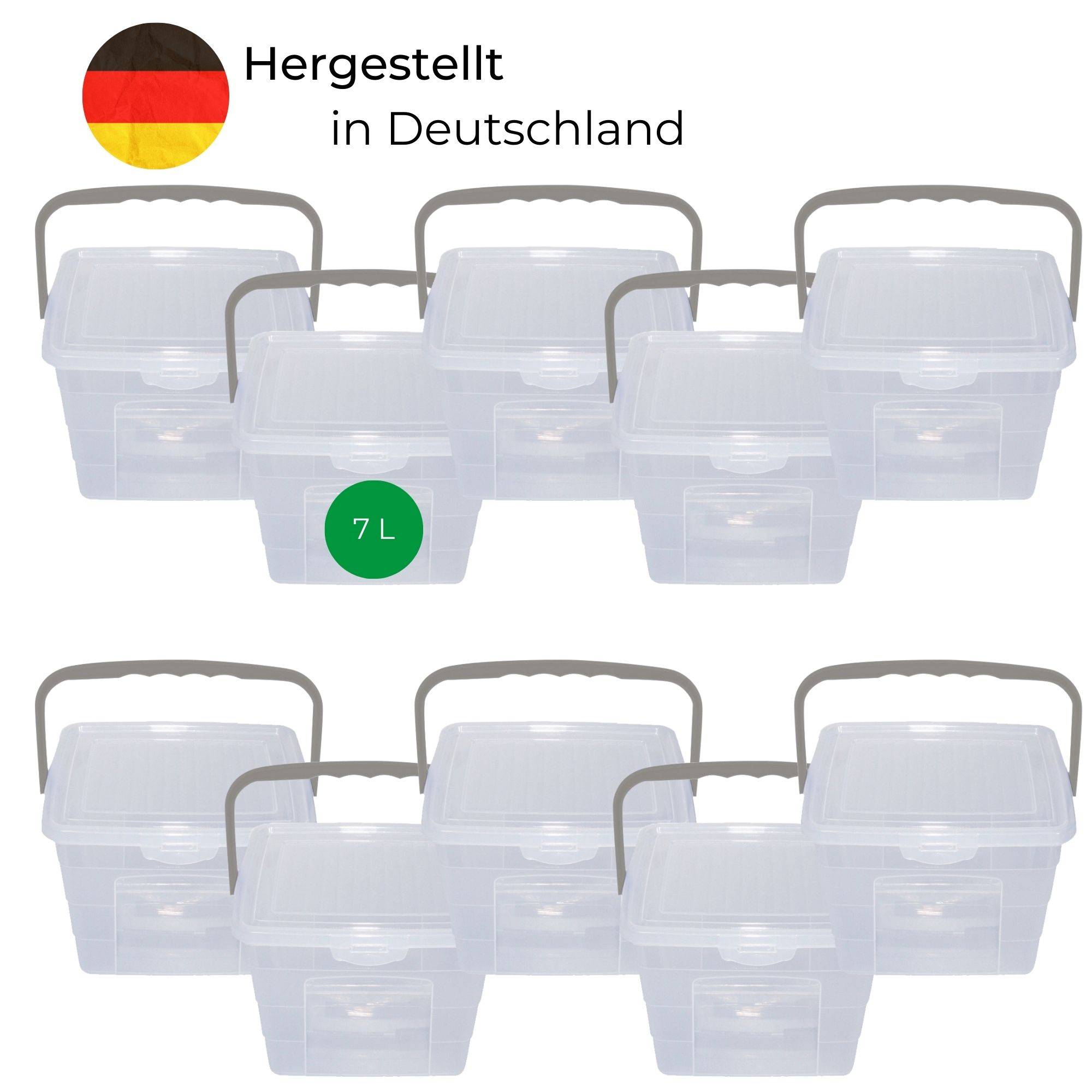 Novaliv 10x Waschmittelbox mit Deckel 7 Liter I Transparent I 23,5 x 18 x 26,5 cm I Box Waschpulver Aufbewahrungsbox mit Henkel Waschmittel