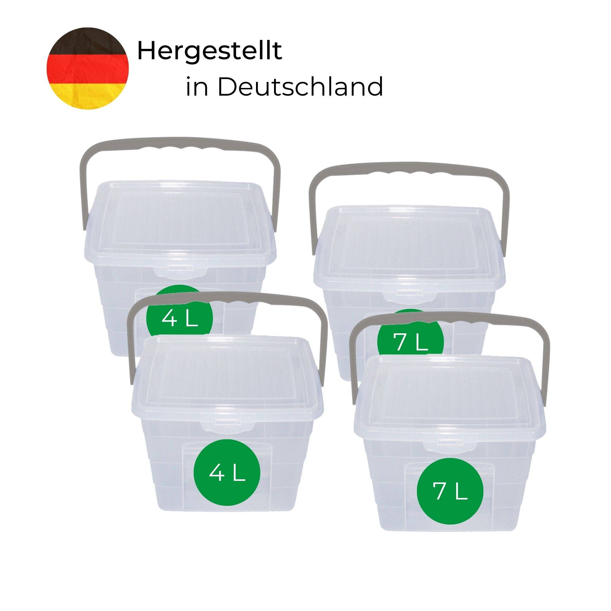 Novaliv Sparset 2x Waschmittelbox mit Deckel 4 Liter + 7 Liter I Transparent I Box Waschpulver Aufbewahrungsbox mit Henkel Waschmittel Aufbewahrung