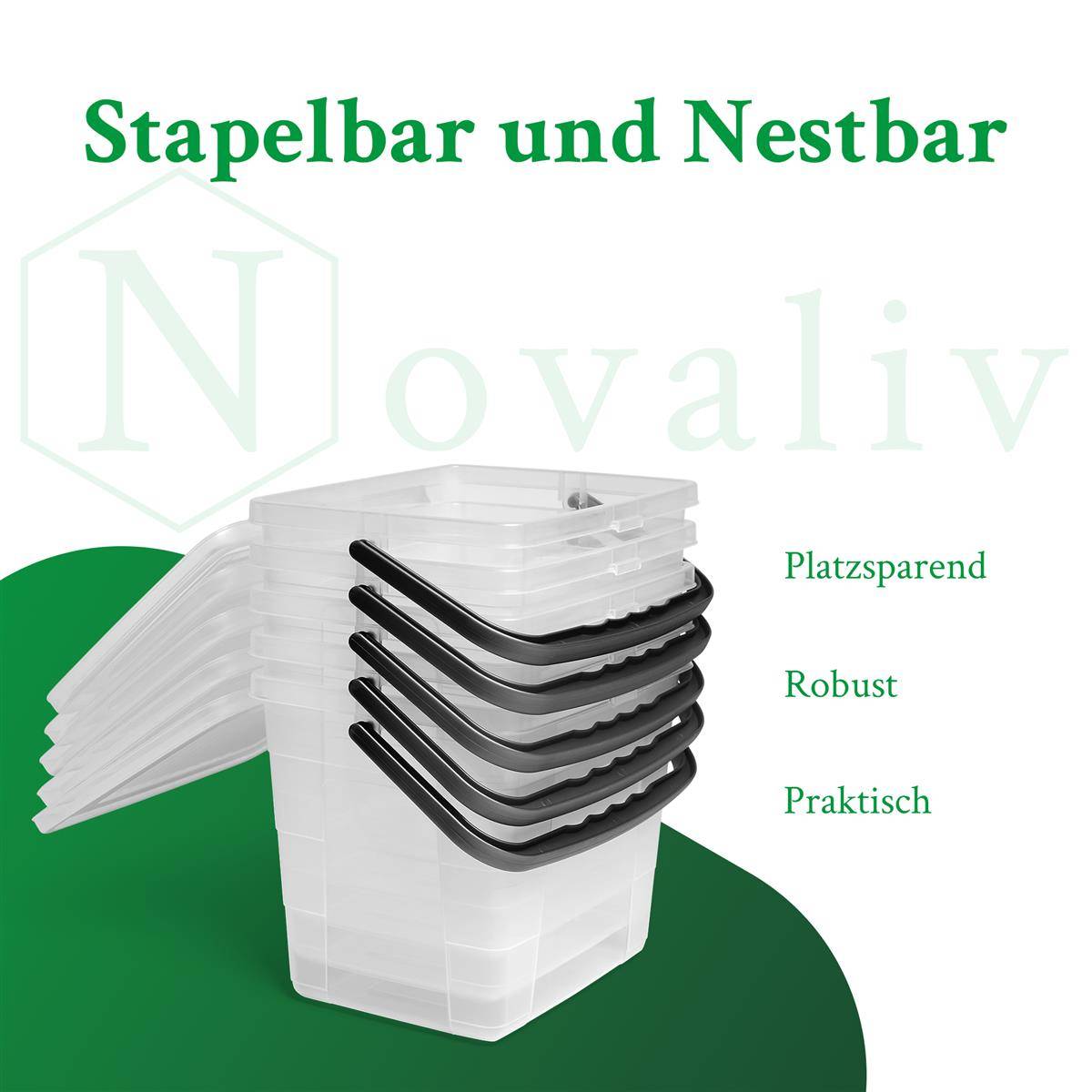 Novaliv Waschmittelbox mit Deckel 4 Liter I Transparent I 23,5 x 18 x 18,5 cm I Box Waschpulver Aufbewahrungsbox mit Henkel Waschmittel