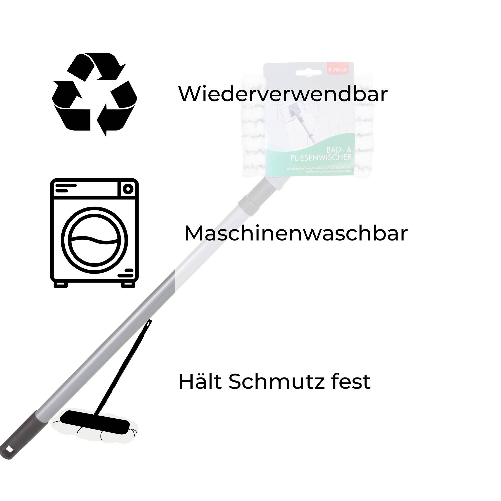 Novaliv Fliesenreiniger Bad Wand mit Teleskopstiel inkl. Mikrofaser Bezug Fliesenwischer Badwischer Fliesenputzer Bad