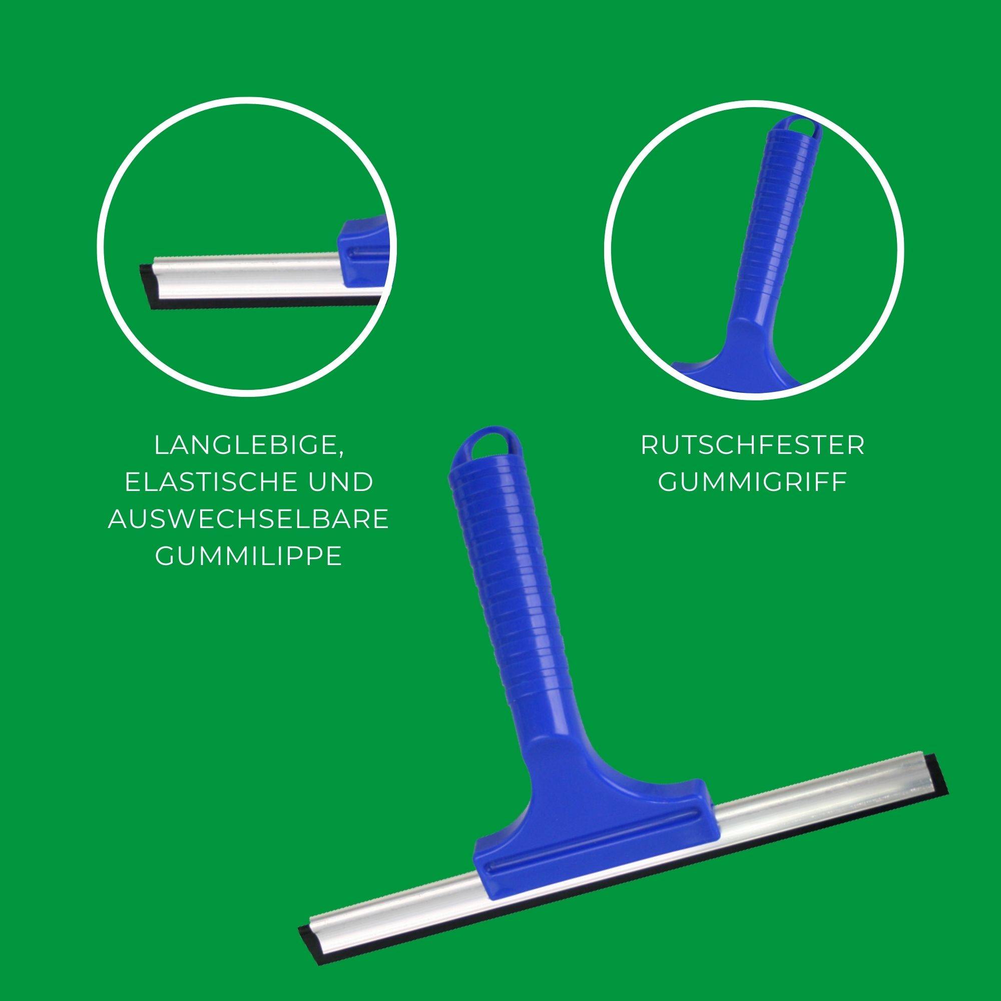 Novaliv Sparset Fensterabzieher 23 cm + 45 cm Aluleiste mit Gummilippe für streifenfreies Abziehen Blau Fensterreiniger Fensterreinigung Abzieher