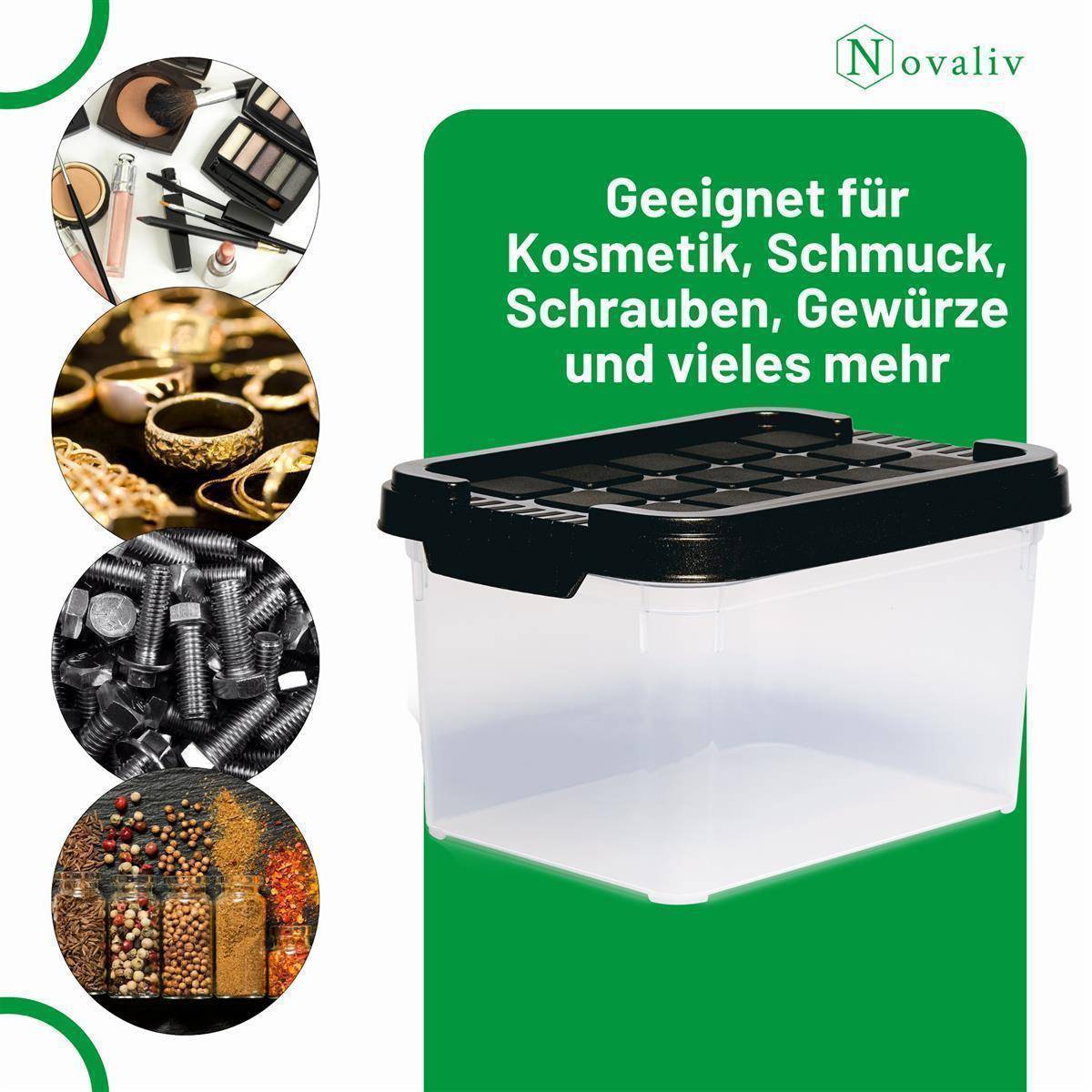 Novaliv Aufbewahrungsbox mit Deckel klein 2 L Anthrazit Nestbar stapelbare Plastikbox mit Clipverschluss Kunststoff BPA-frei 19 x 14 x 11 cm