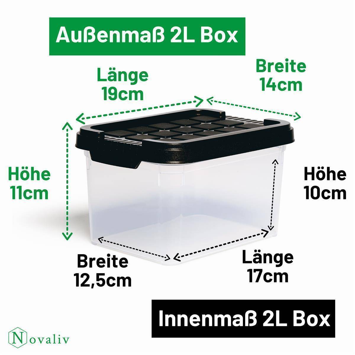 Novaliv Aufbewahrungsbox mit Deckel klein 2 L Anthrazit Nestbar stapelbare Plastikbox mit Clipverschluss Kunststoff BPA-frei 19 x 14 x 11 cm