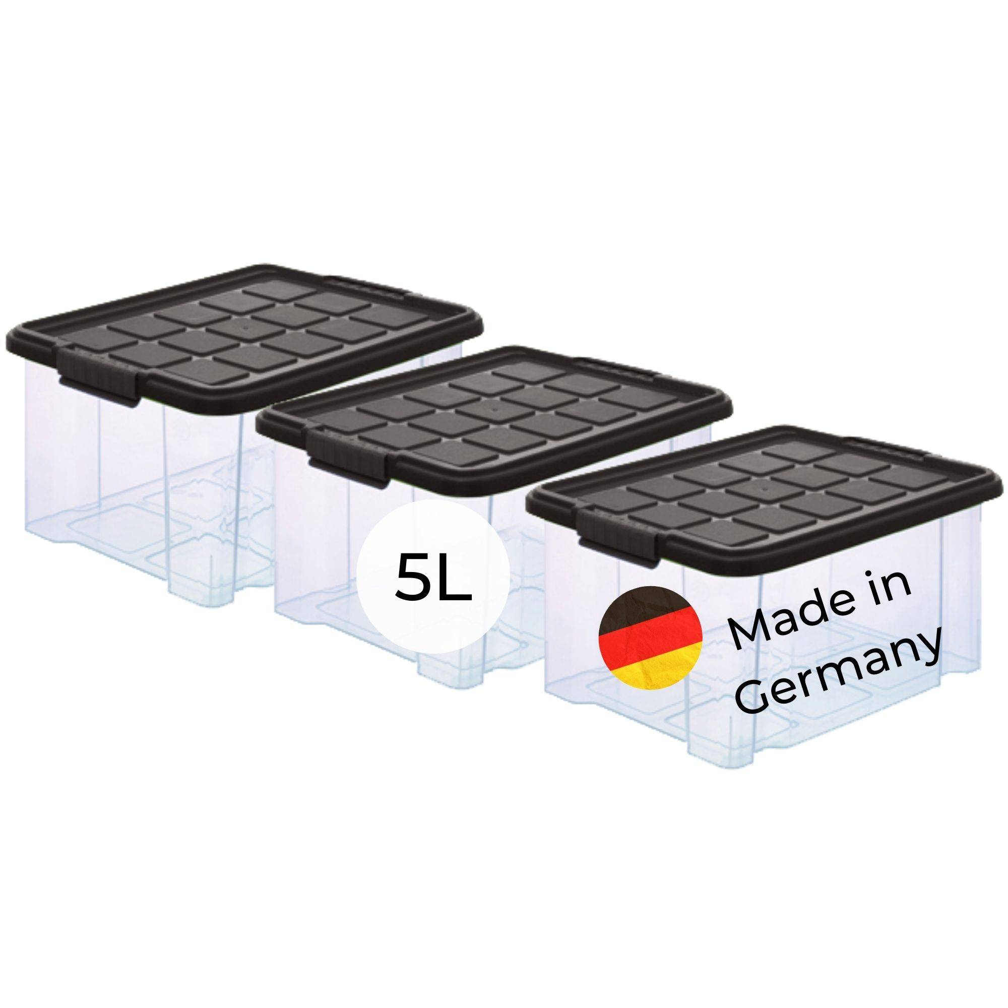 Novaliv 3x Aufbewahrungsboxen mit Deckel 5L Anthrazit Nestbar stapelbare Storage boxes mit Clipverschluss Kunststoff BPA-frei 30 x 19 x 14 cm