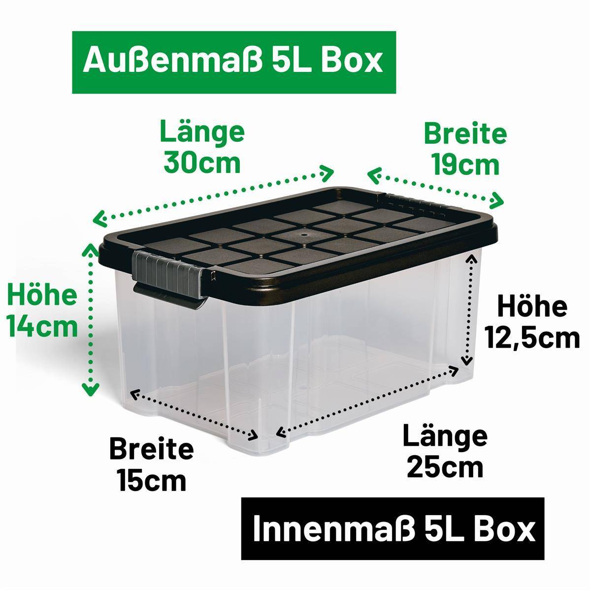 Novaliv Aufbewahrungsbox mit Deckel 5L Anthrazit Nestbar stapelbare Plastikbox mit Clipverschluss Eurobox Kunststoff BPA-frei 30 x 19 x 14 cm