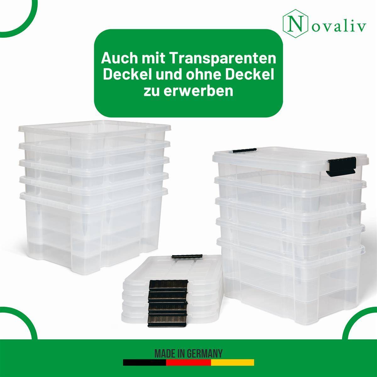 Novaliv Aufbewahrungsbox mit Deckel 5L Anthrazit Nestbar stapelbare Plastikbox mit Clipverschluss Eurobox Kunststoff BPA-frei 30 x 19 x 14 cm