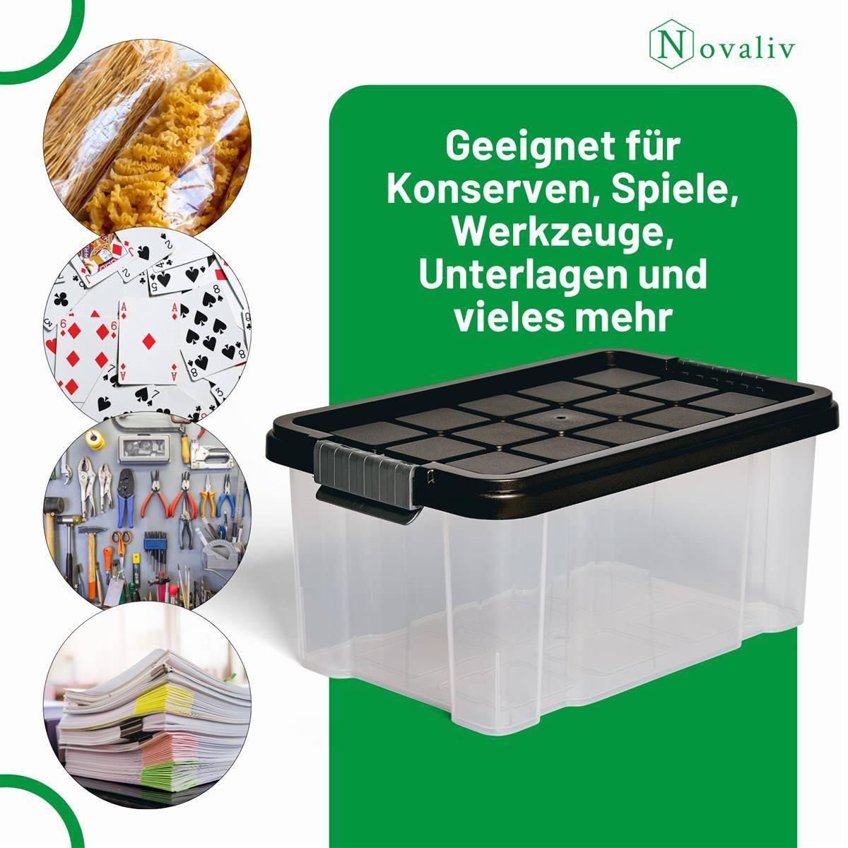 Novaliv Aufbewahrungsbox mit Deckel 5L Anthrazit Nestbar stapelbare Plastikbox mit Clipverschluss Eurobox Kunststoff BPA-frei 30 x 19 x 14 cm