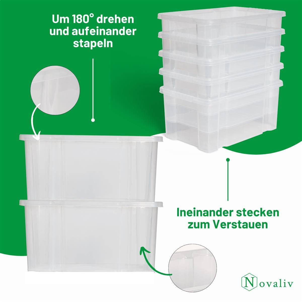 Novaliv Aufbewahrungsbox mit Deckel 5L Anthrazit Nestbar stapelbare Plastikbox mit Clipverschluss Eurobox Kunststoff BPA-frei 30 x 19 x 14 cm