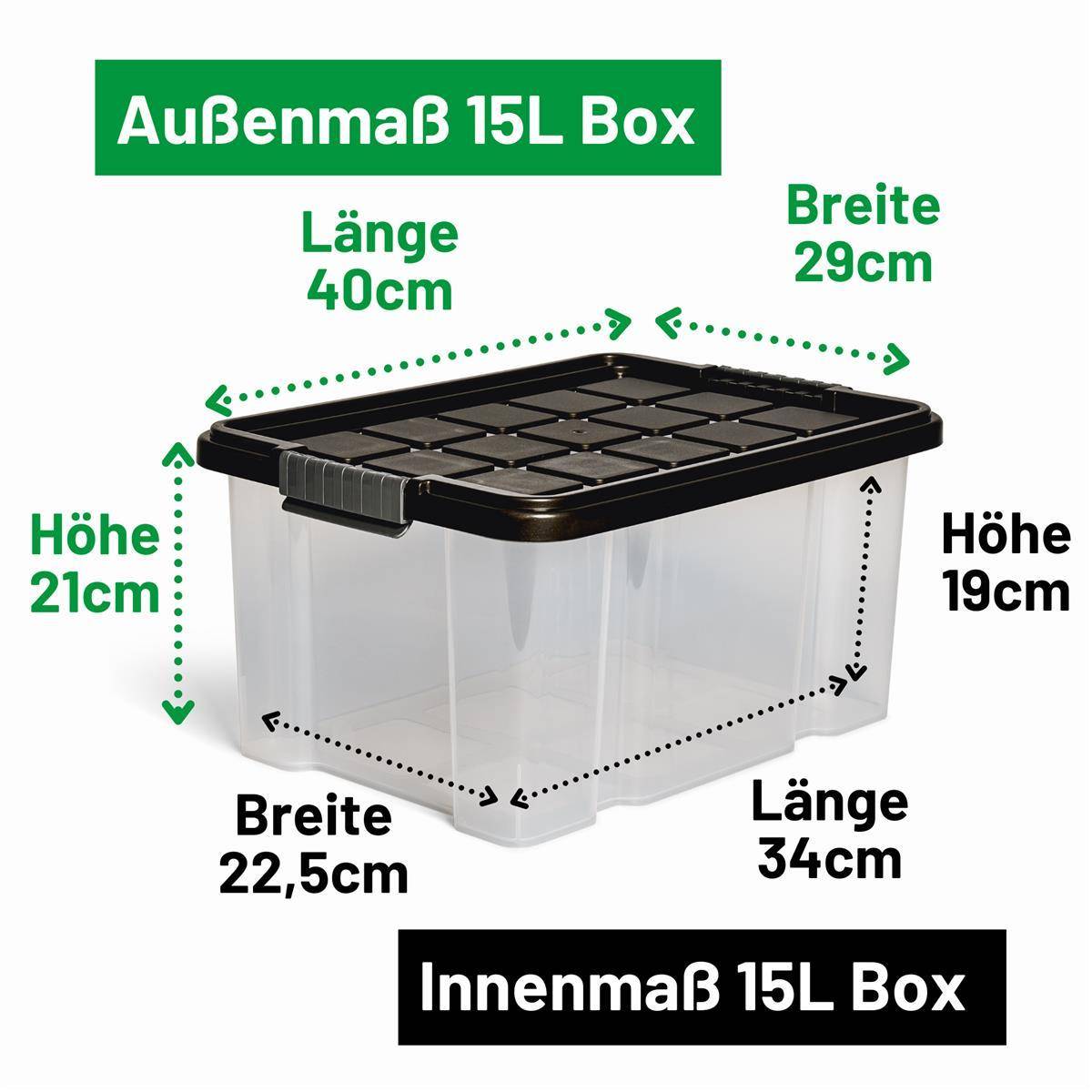 Novaliv Aufbewahrungsbox mit Deckel 15L Anthrazit Nestbar stapelbare Plastikbox mit Clipverschluss Eurobox Kunststoffbox BPA-frei 41 x 29 x 20 cm