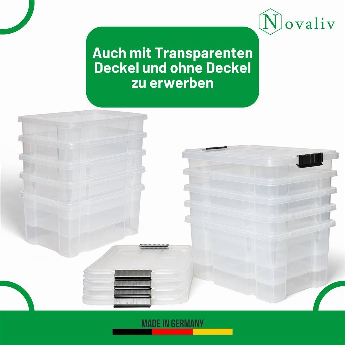 Novaliv 2x Aufbewahrungsboxen mit Deckel 15L Anthrazit Nestbar stapelbare Storage boxes mit Clipverschluss Kunststoffbox BPA-frei 41 x 29 x 20 cm
