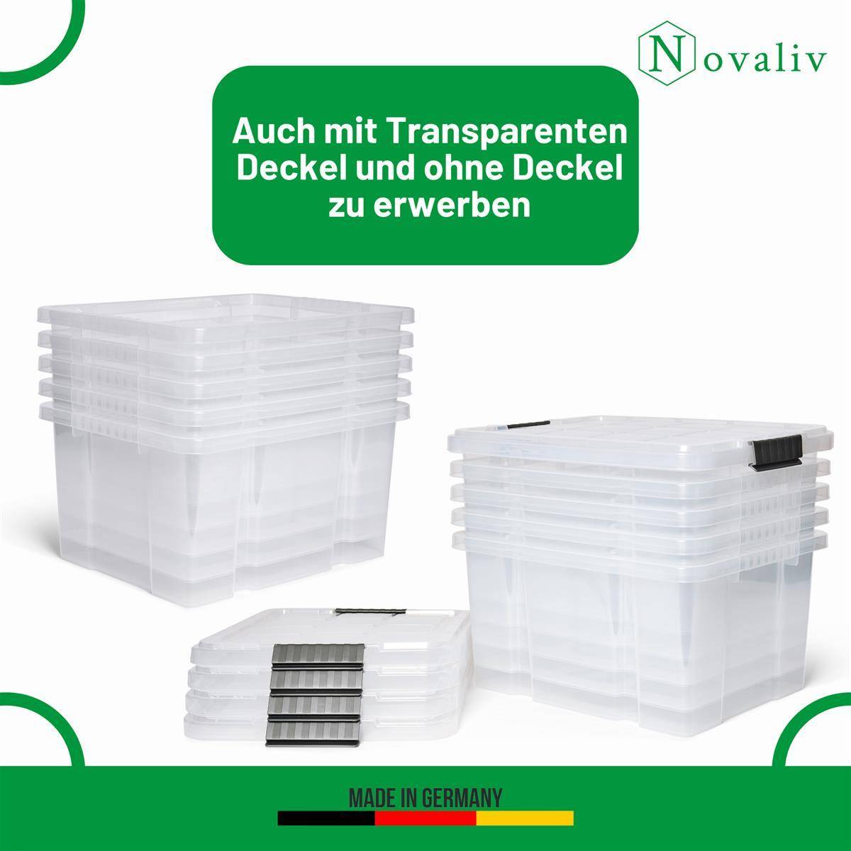 Novaliv Aufbewahrungsbox mit Deckel 27L Anthrazit Nestbar stapelbare Plastikbox mit Clipverschluss Eurobox Kunststoffbox BPA-frei 46,5x36,5x24 cm