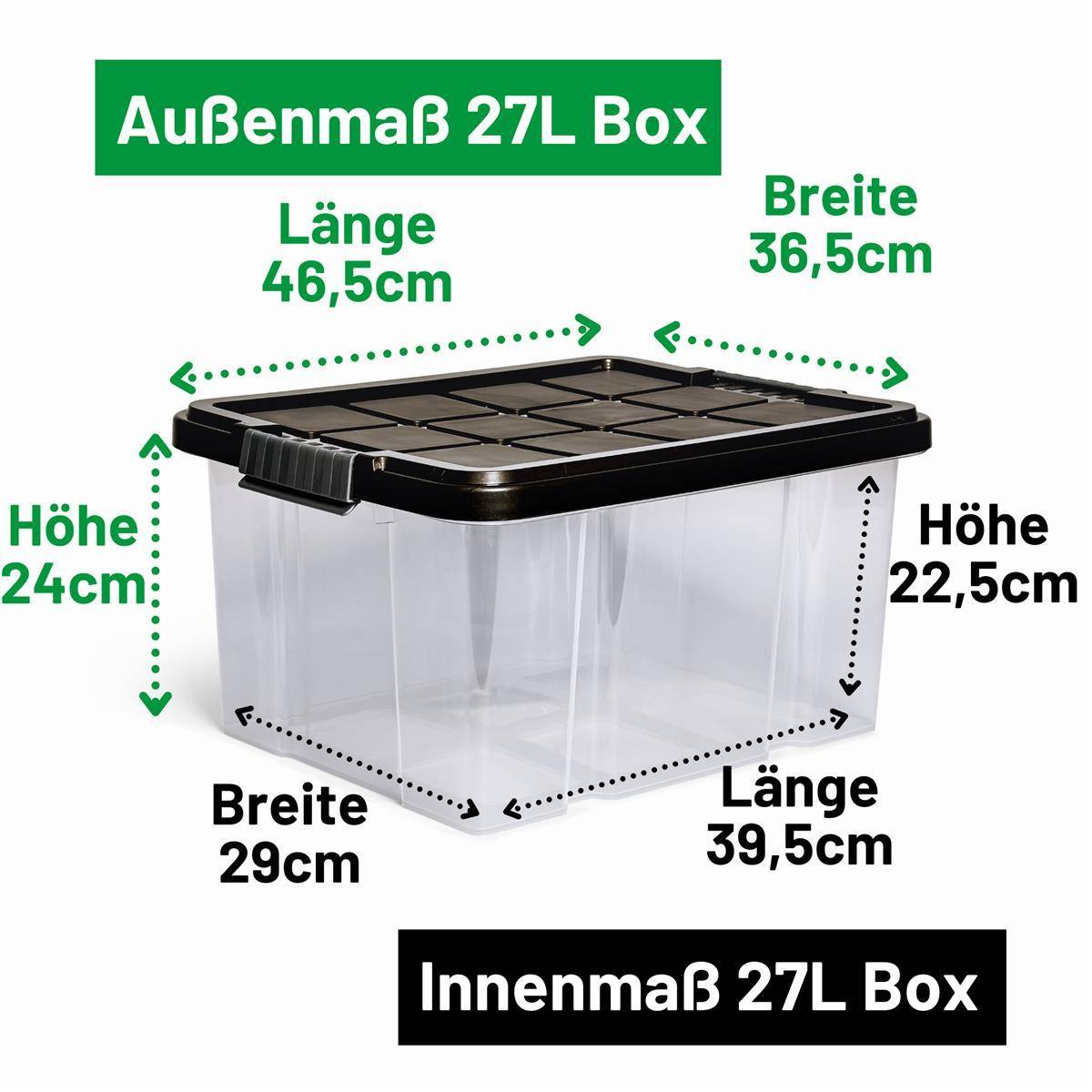 Novaliv Aufbewahrungsbox mit Deckel 27L Anthrazit Nestbar stapelbare Plastikbox mit Clipverschluss Eurobox Kunststoffbox BPA-frei 46,5x36,5x24 cm